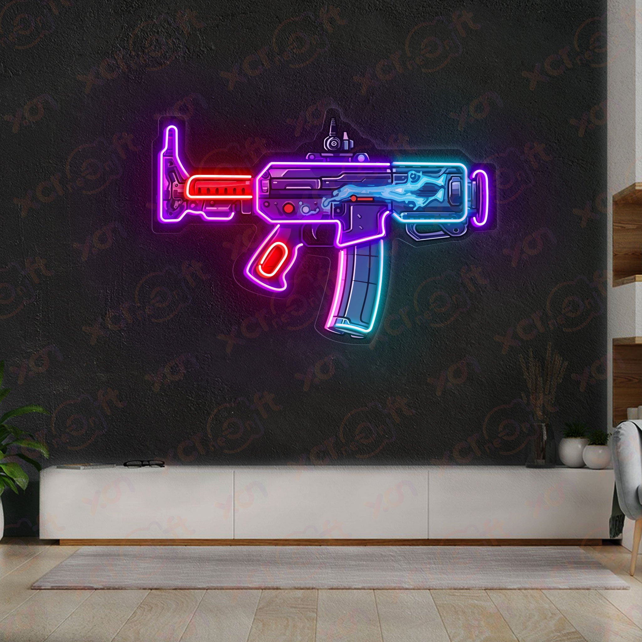 Machine Gun Neon Wall Art