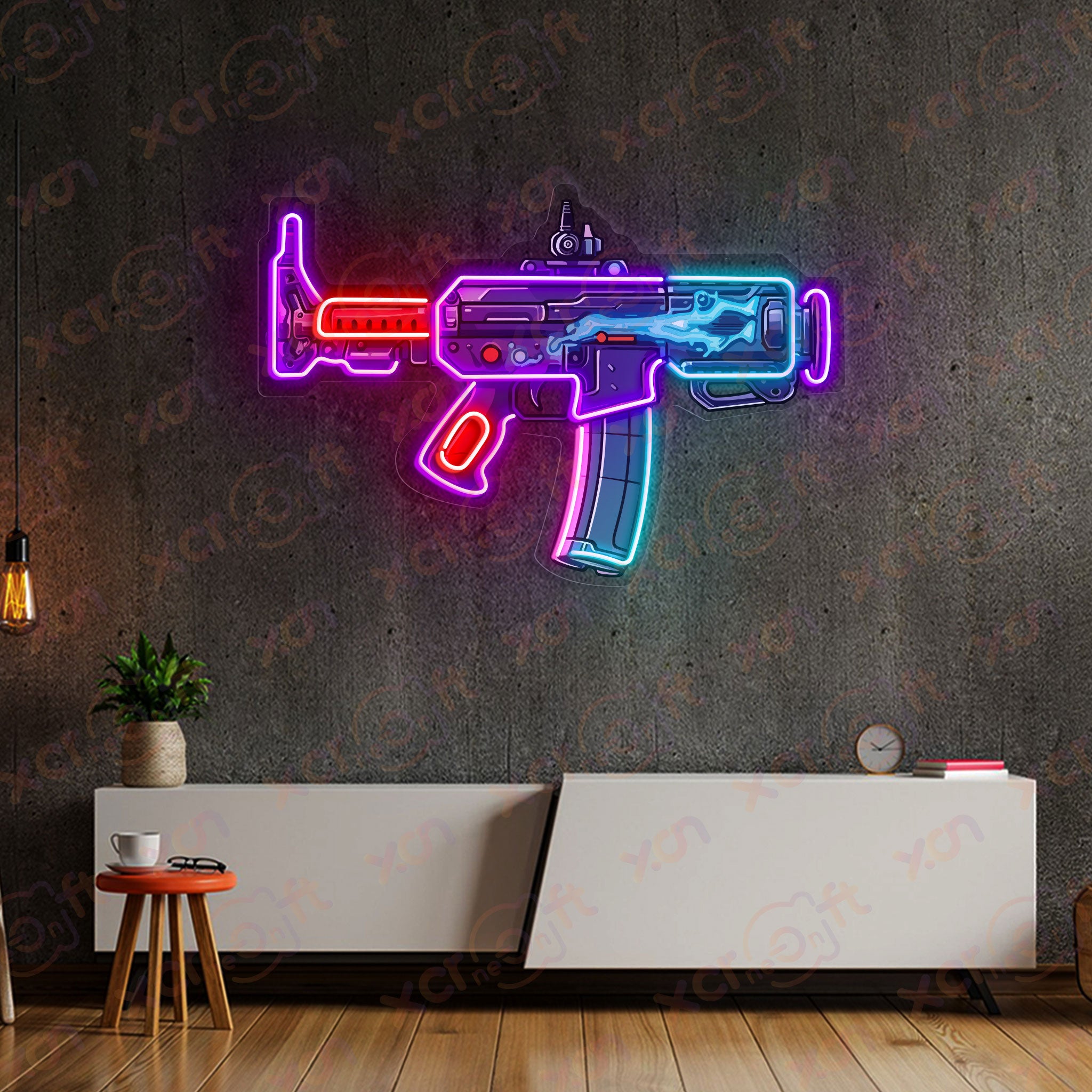 Machine Gun Neon Wall Art