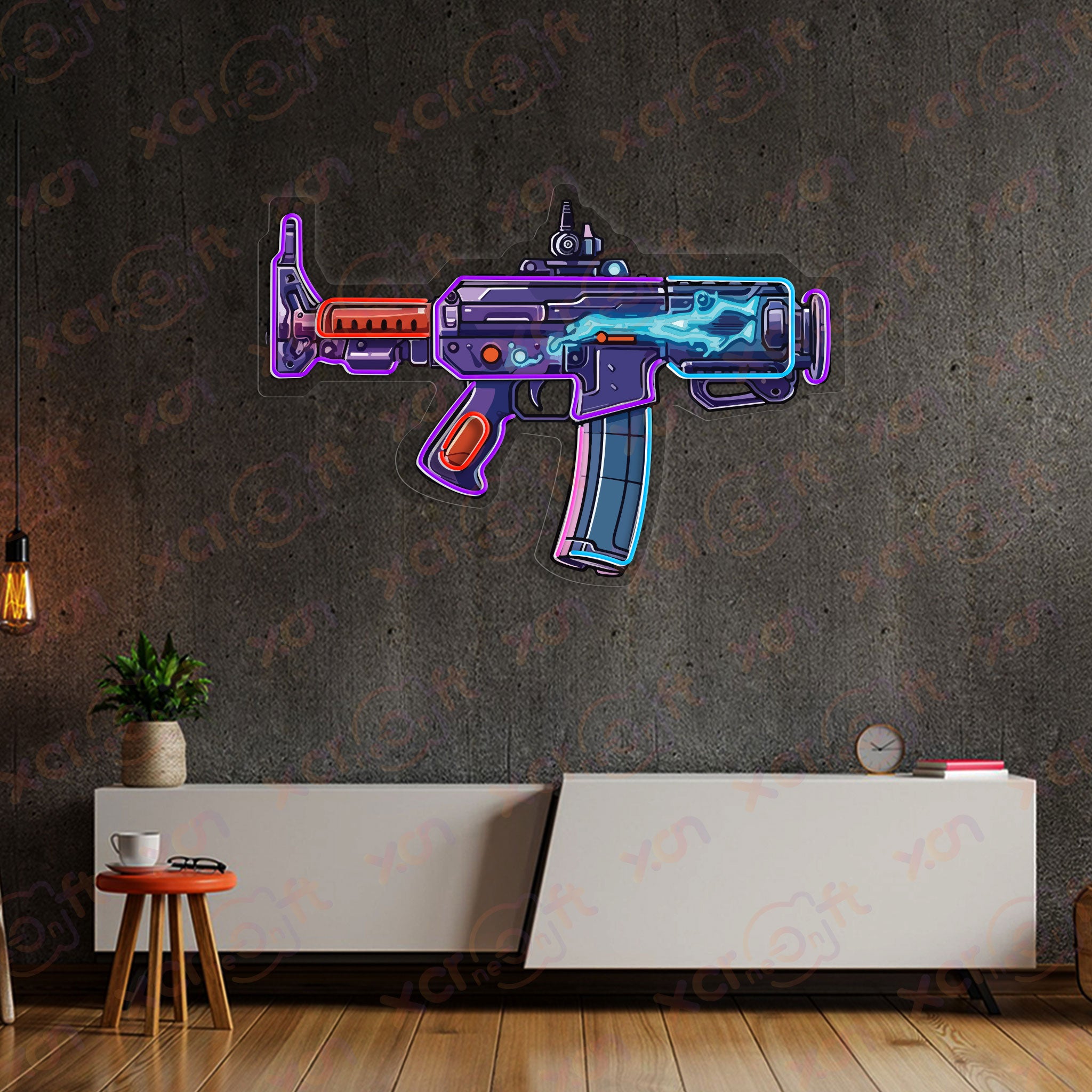 Machine Gun Neon Wall Art