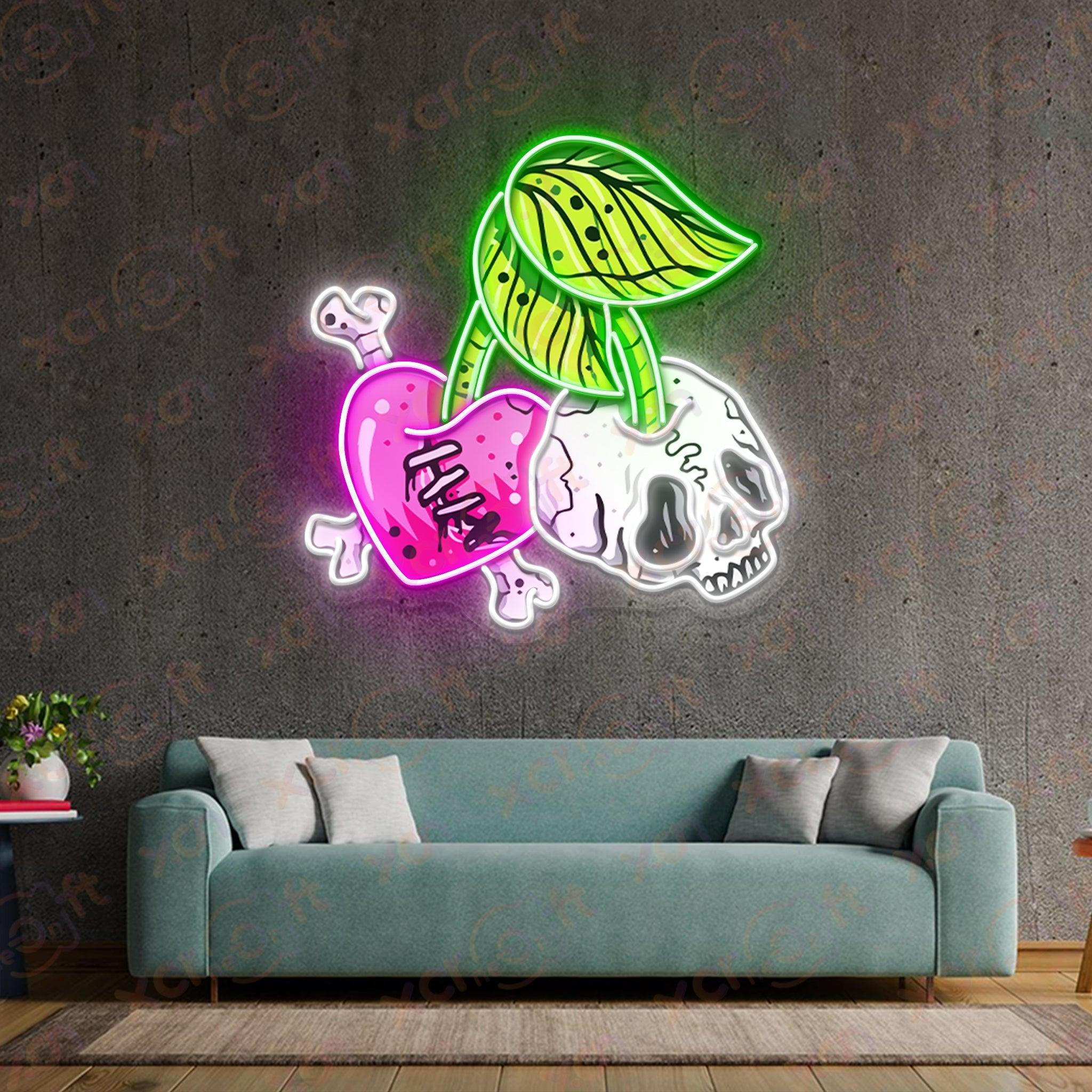 Cherry Skull UV Printed Neon Sign