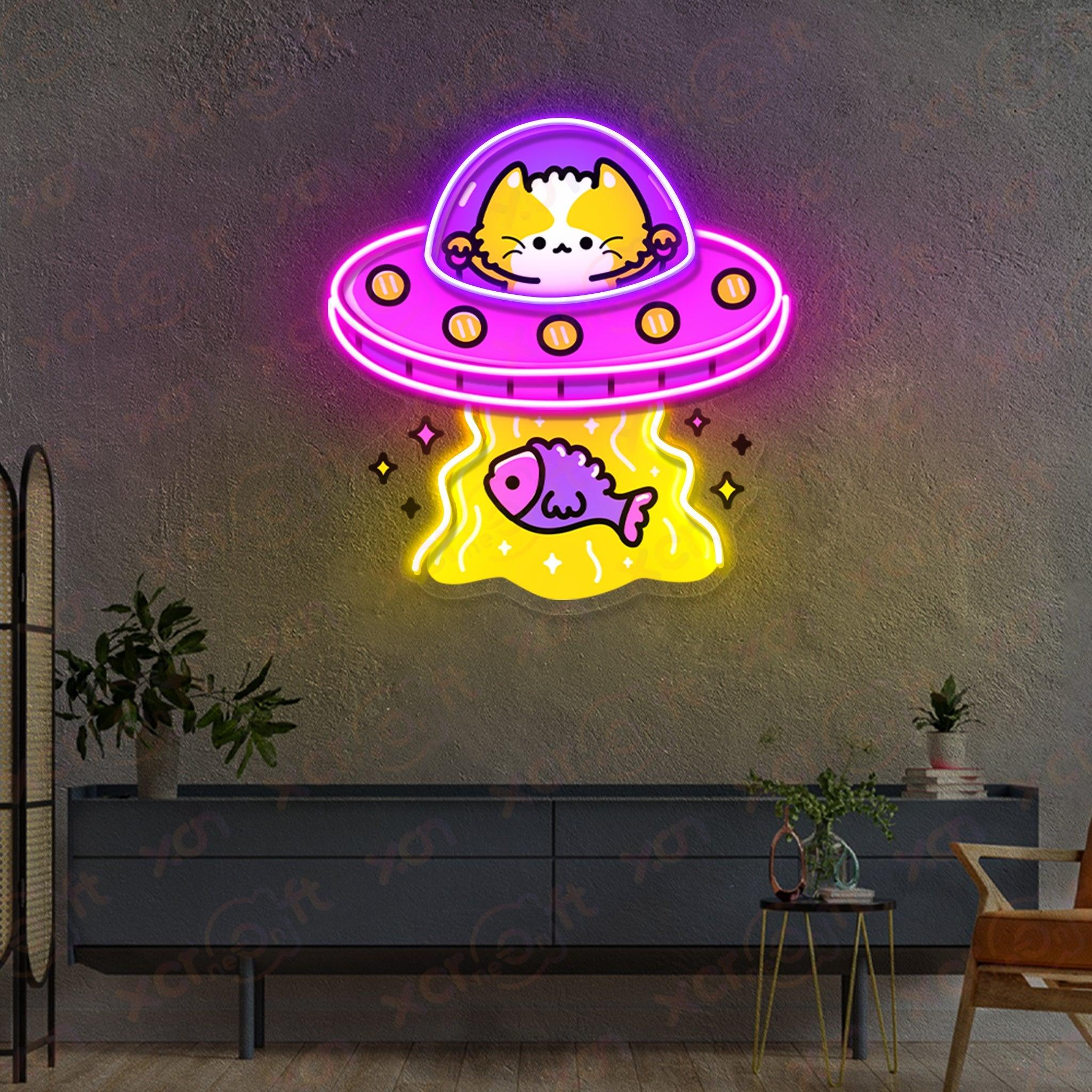 UFO Cat UV Printed Neon Light