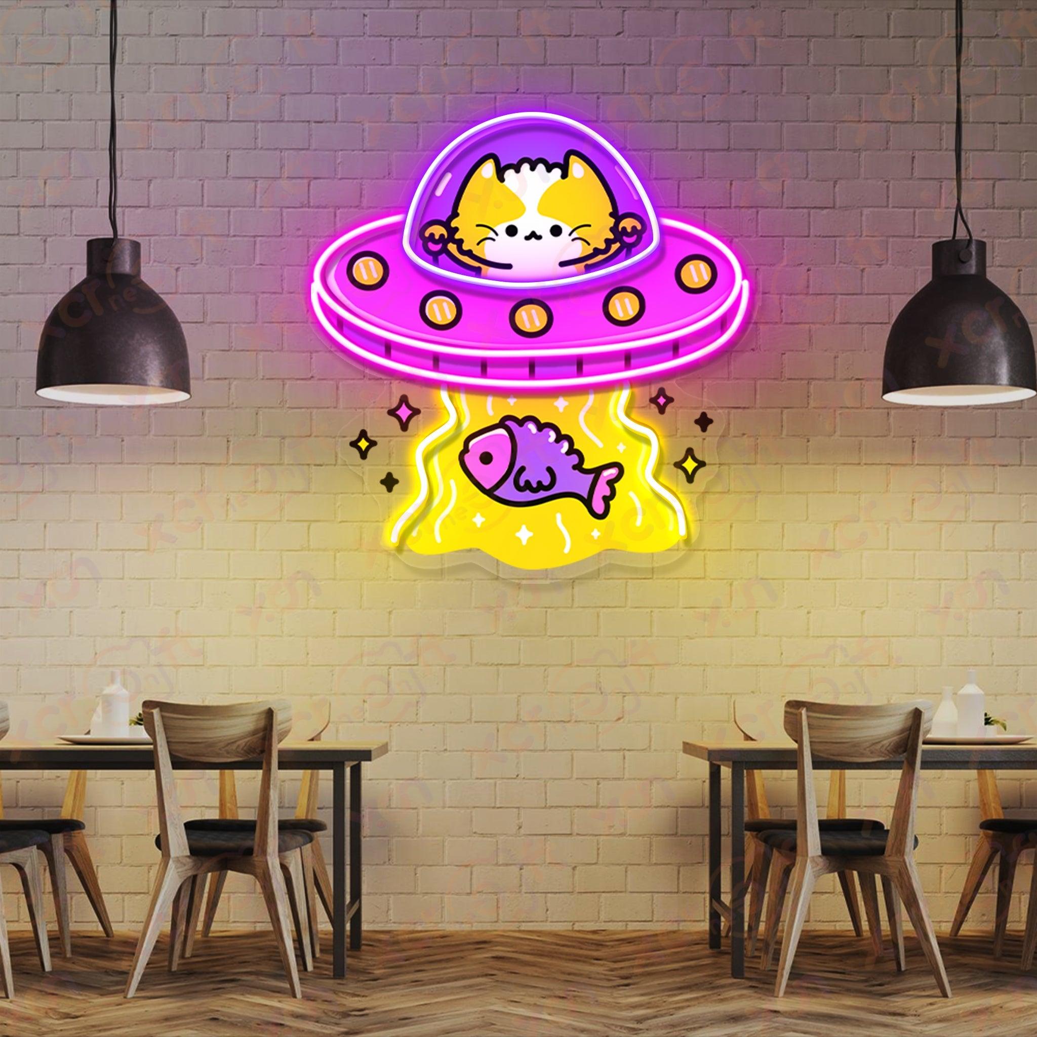 UFO Cat UV Printed Neon Light