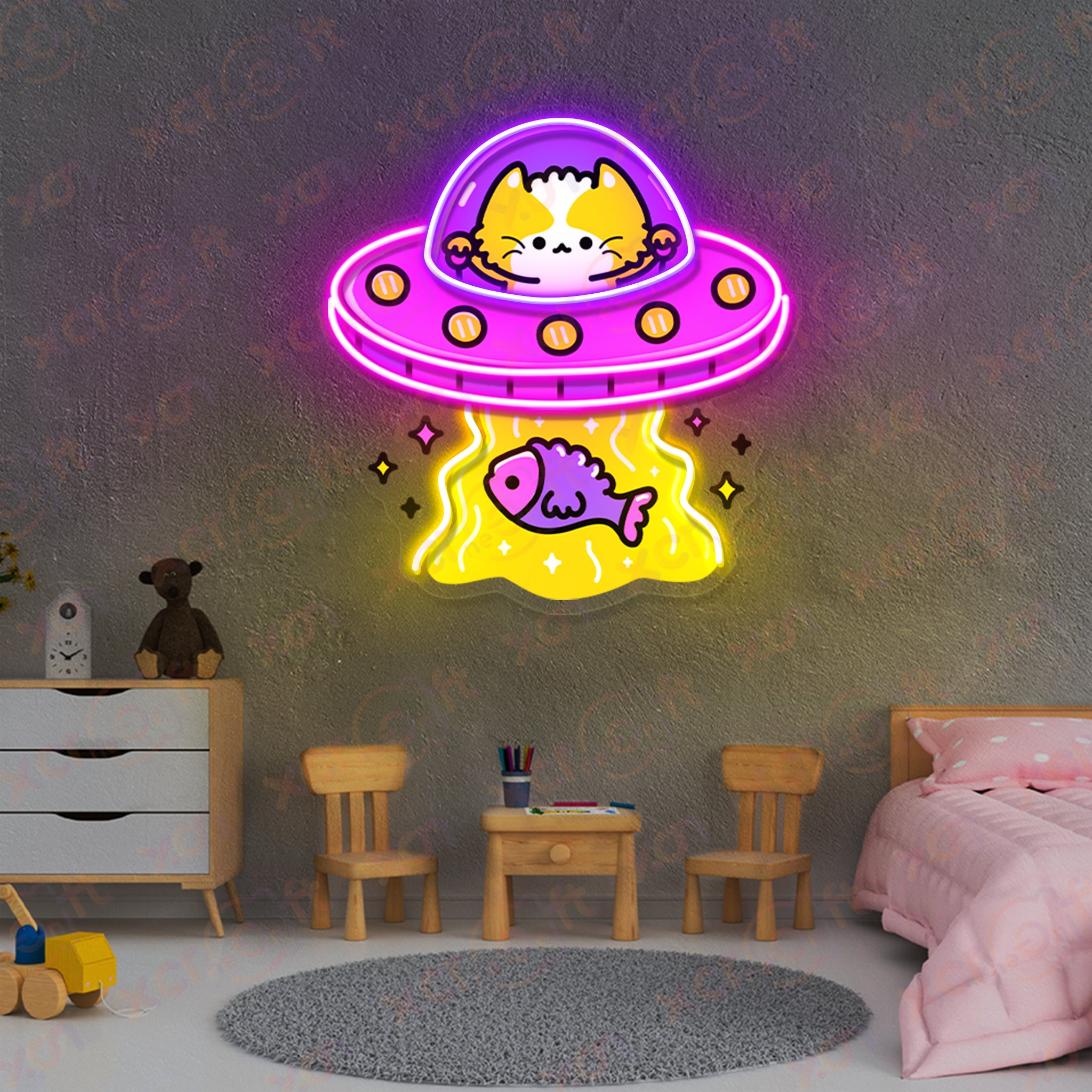 UFO Cat UV Printed Neon Light