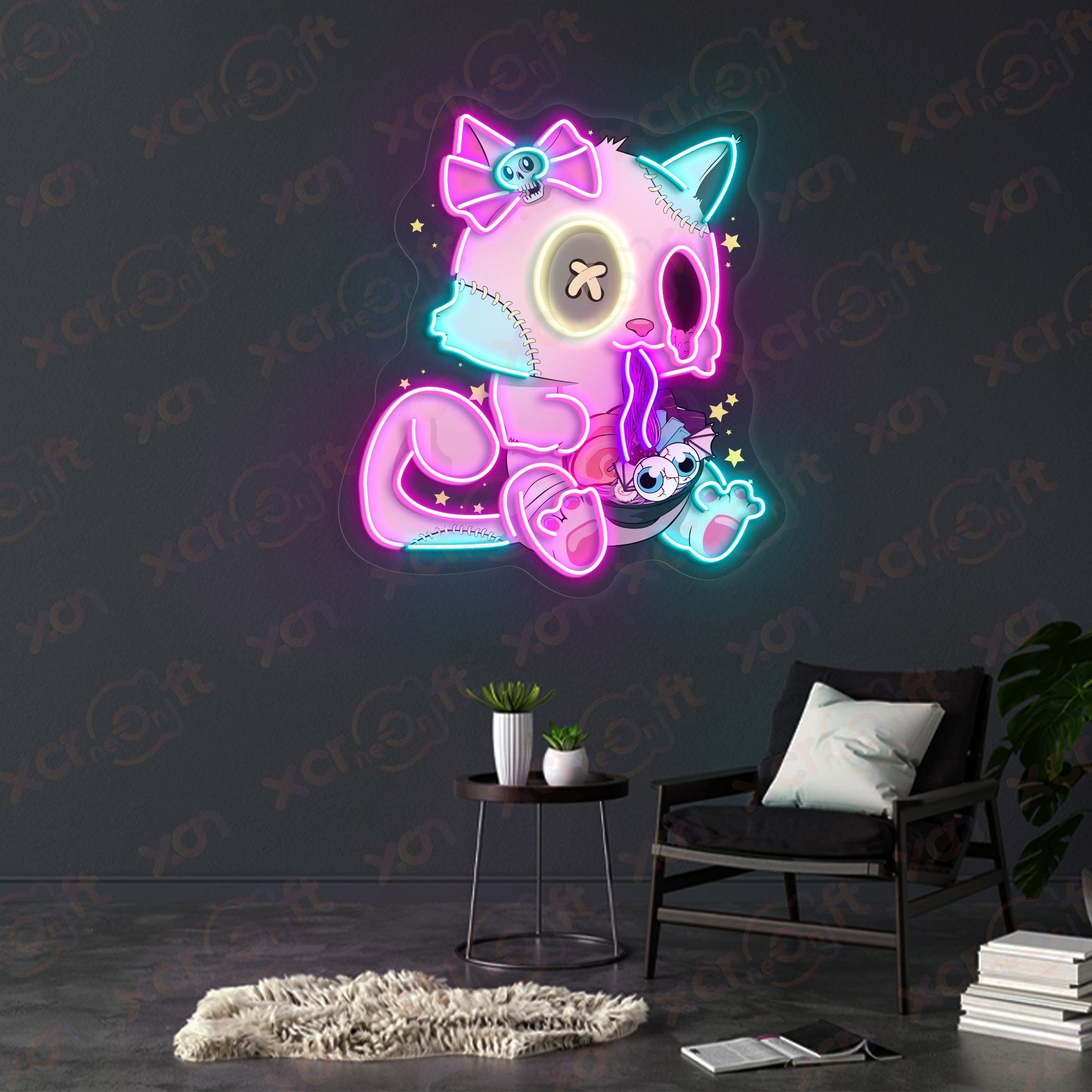 Zombie Kitty UV Printed Neon Sign