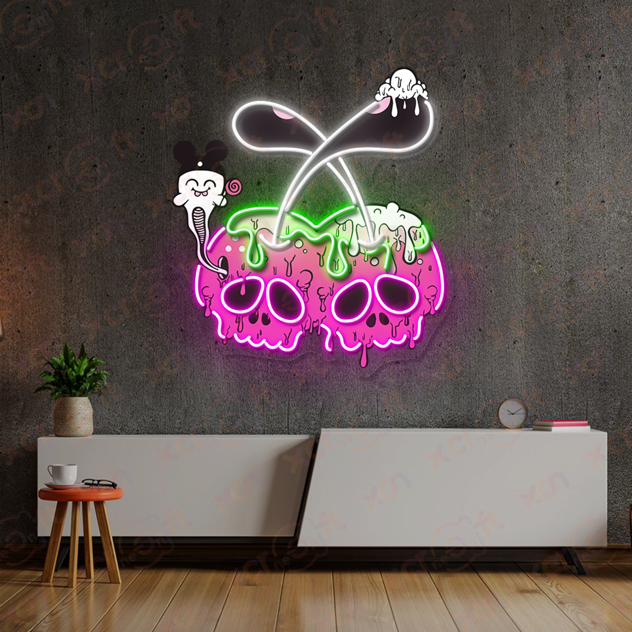 Pinky Cherry Skull Neon Signs Decoration