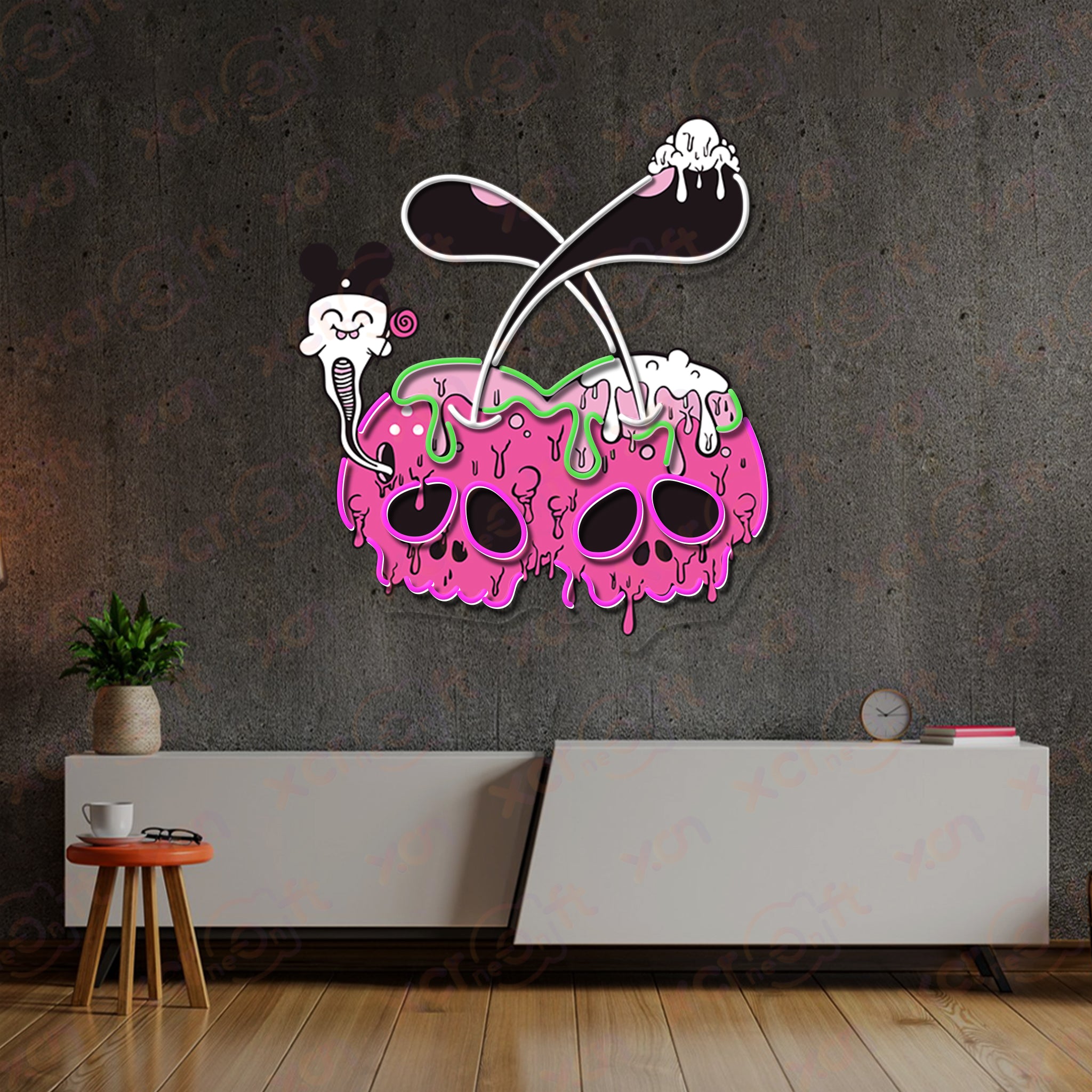 Pinky Cherry Skull Neon Signs Decoration