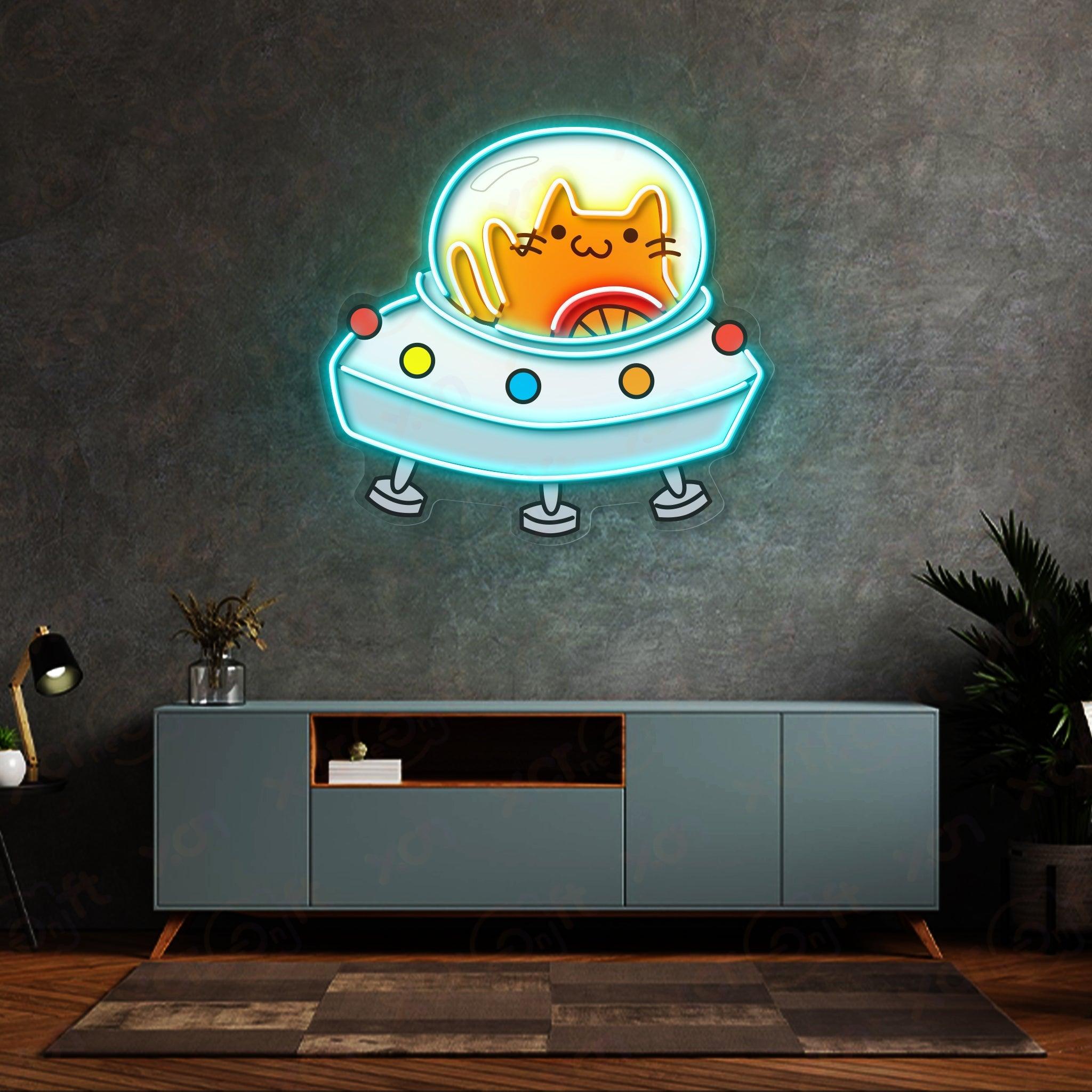 Cat UFO UV Neon Signs