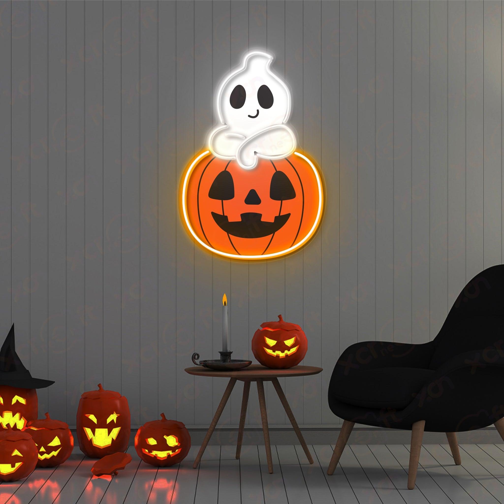 Ghost Pumpkin LED Neon Wall Art