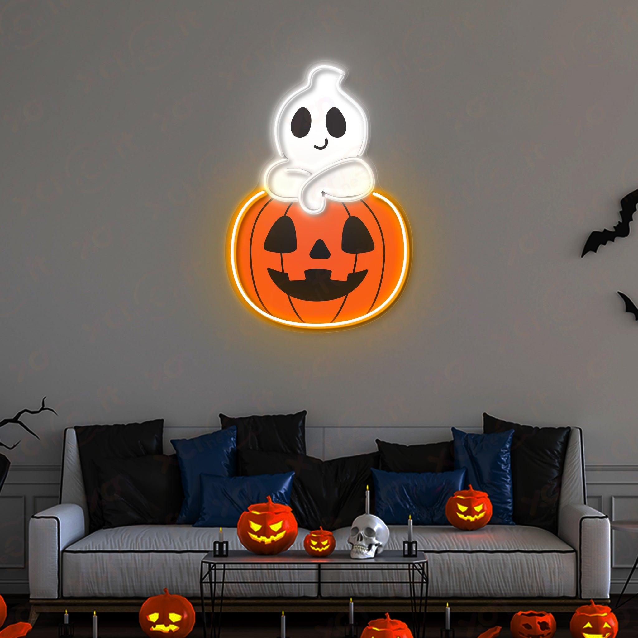 Ghost Pumpkin LED Neon Wall Art