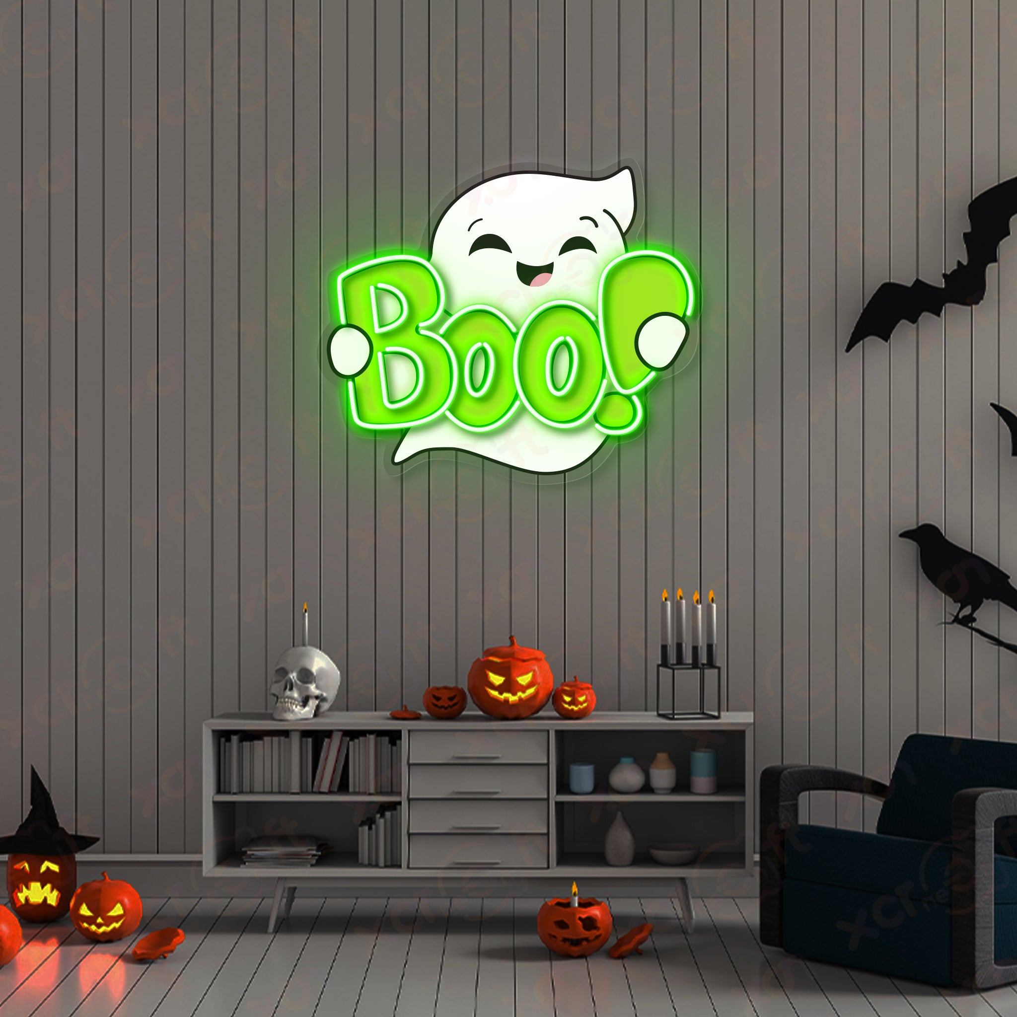 Boo Ghost LED Neon Wall Art