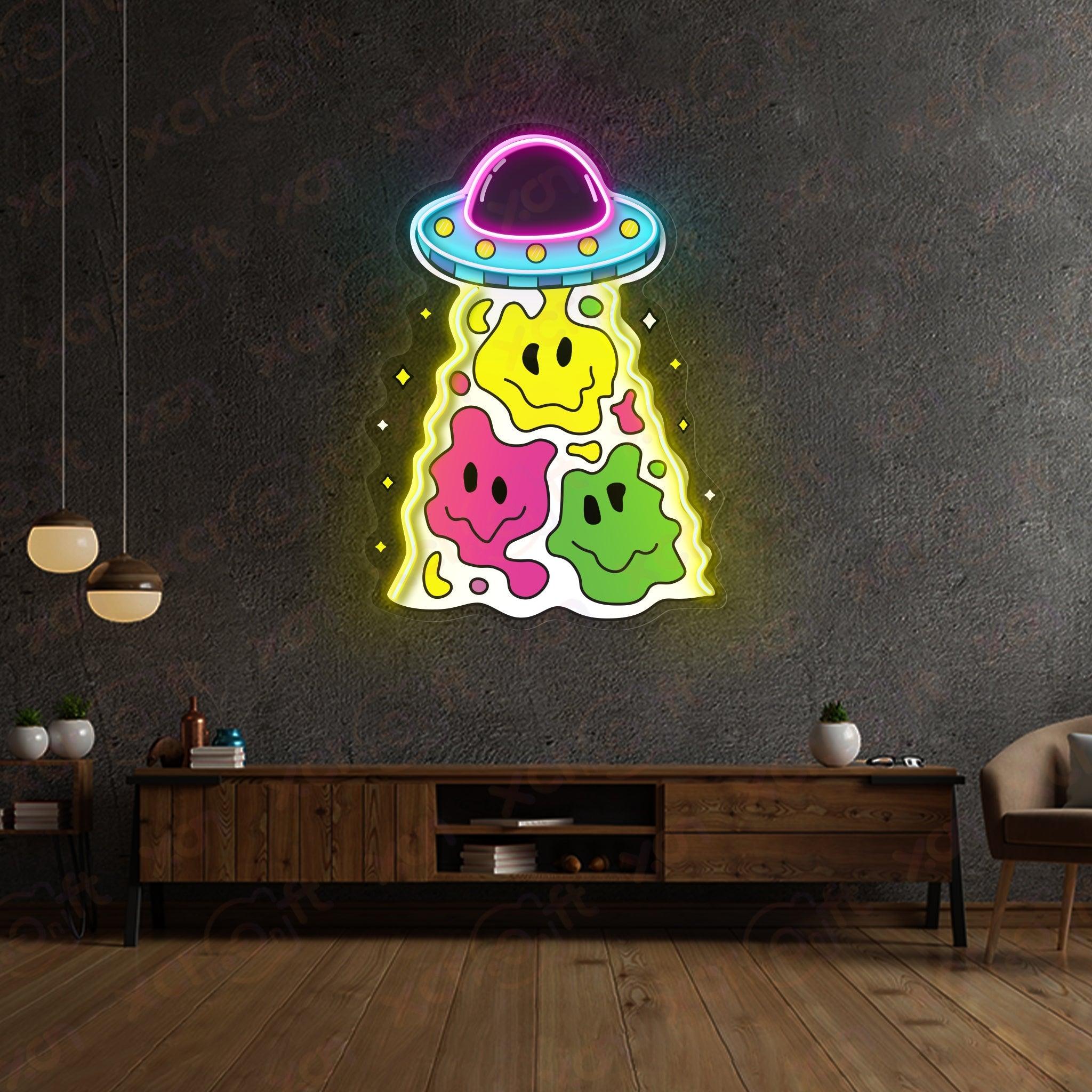 Melting Face UFO LED Neon Light Decor