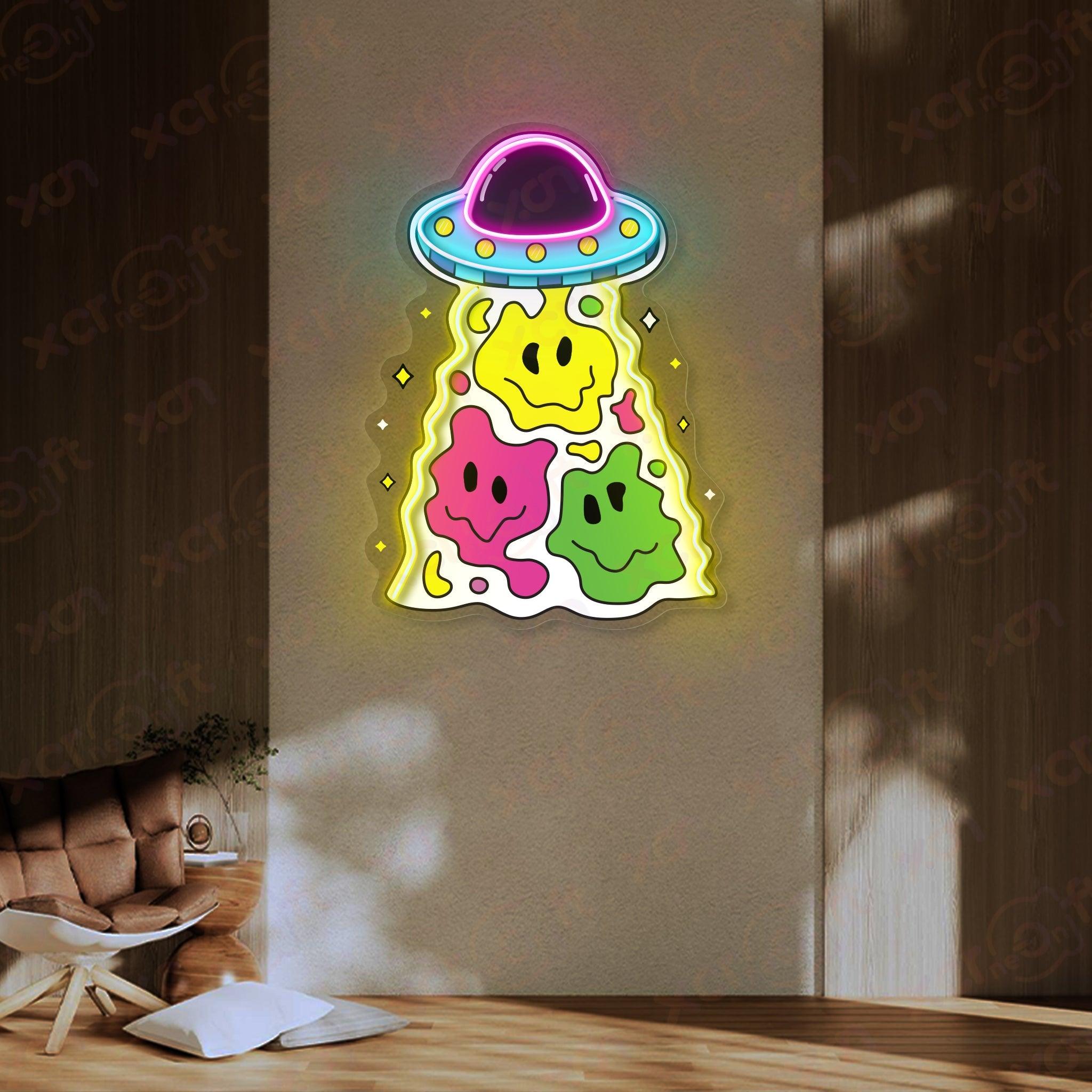 Melting Face UFO LED Neon Light Decor