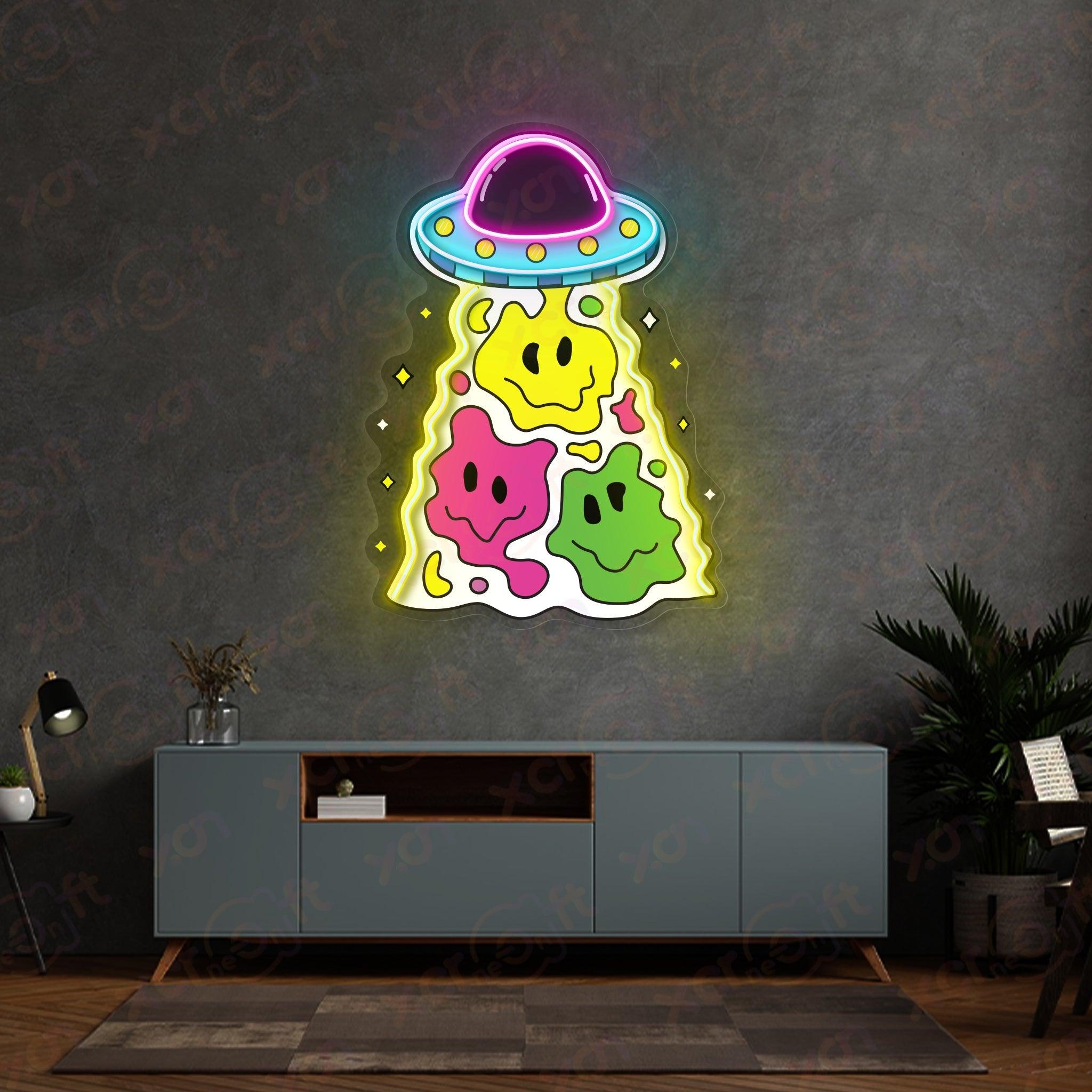 Melting Face UFO LED Neon Light Decor