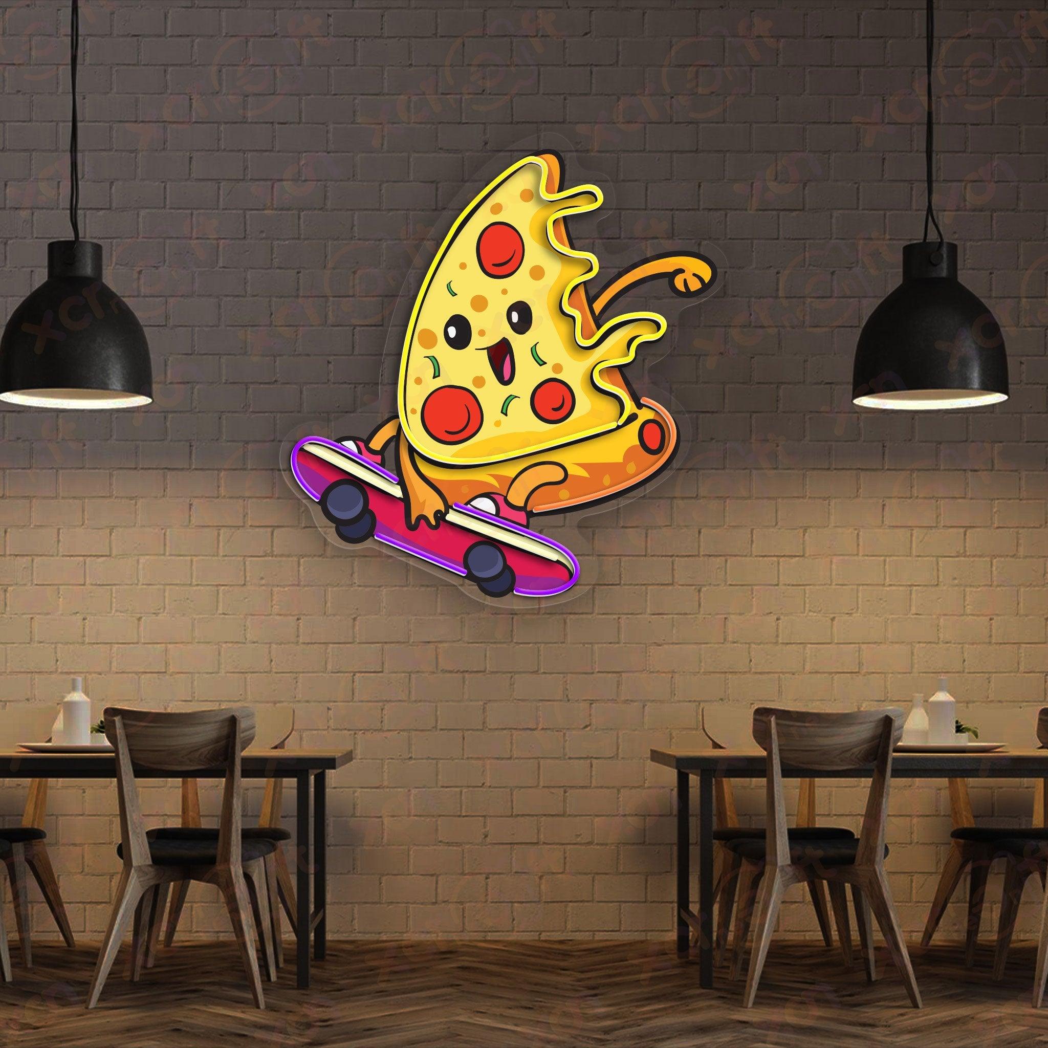 LED neon sign with pizza skating theme