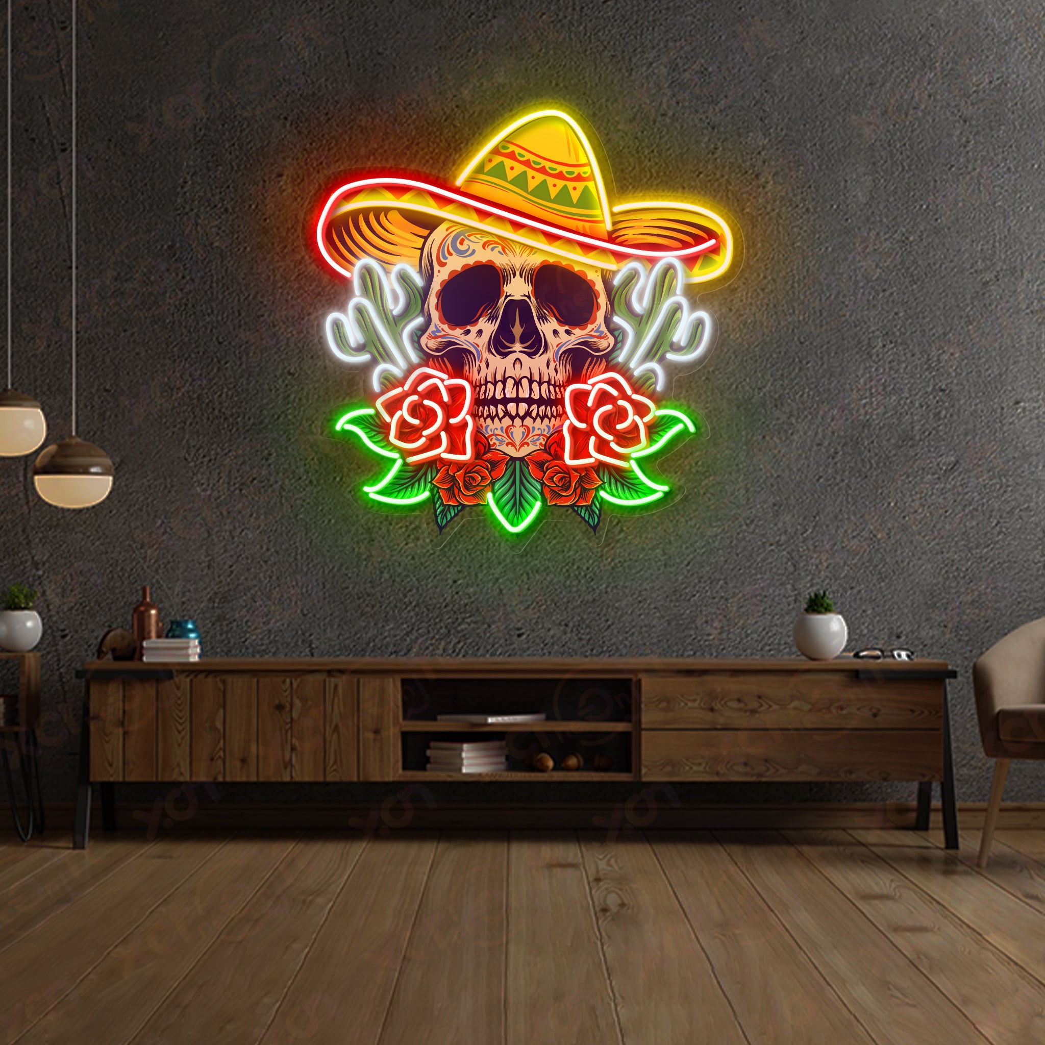 Skull Mexican Hat Neon Signs Decoration