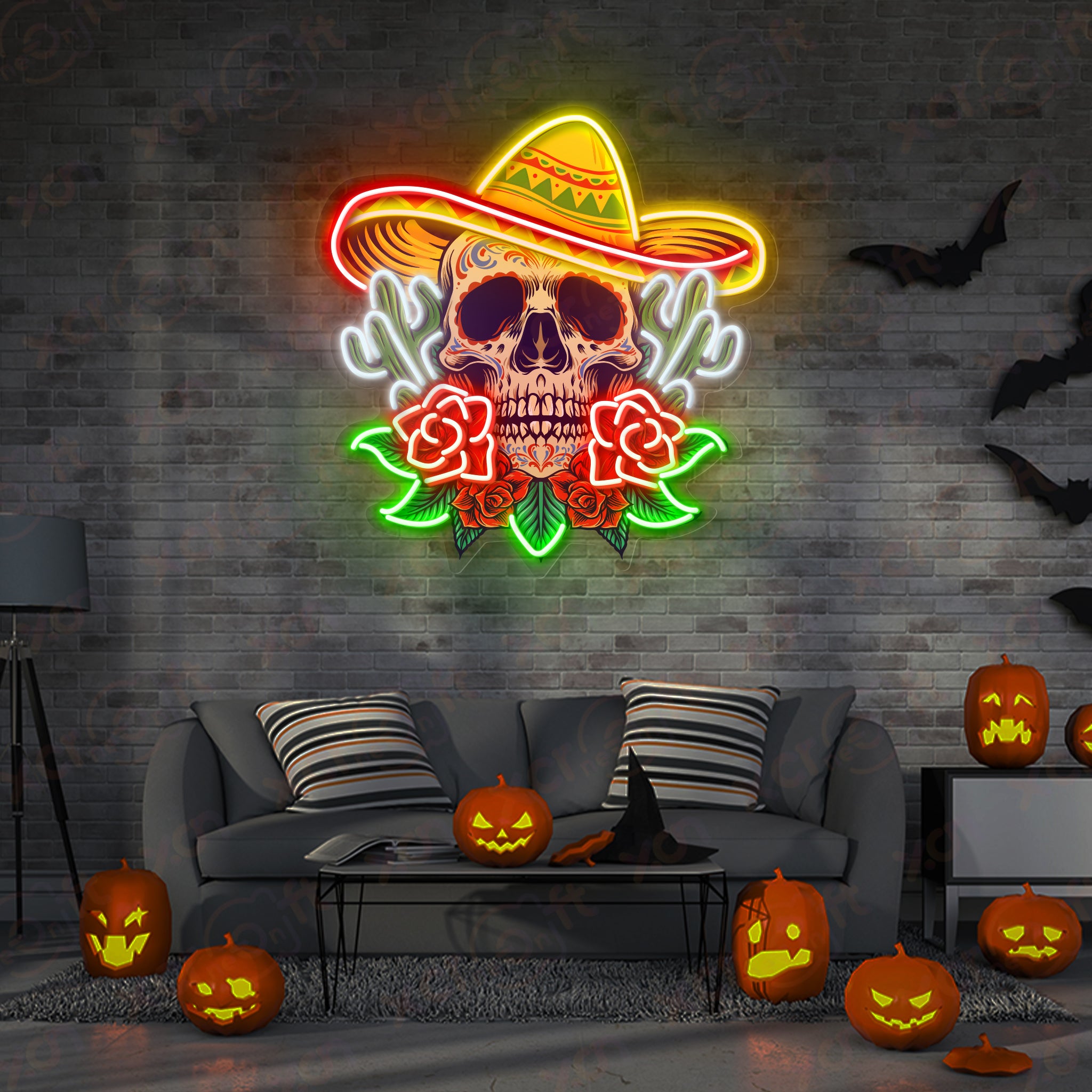 Skull Mexican Hat Neon Signs Decoration