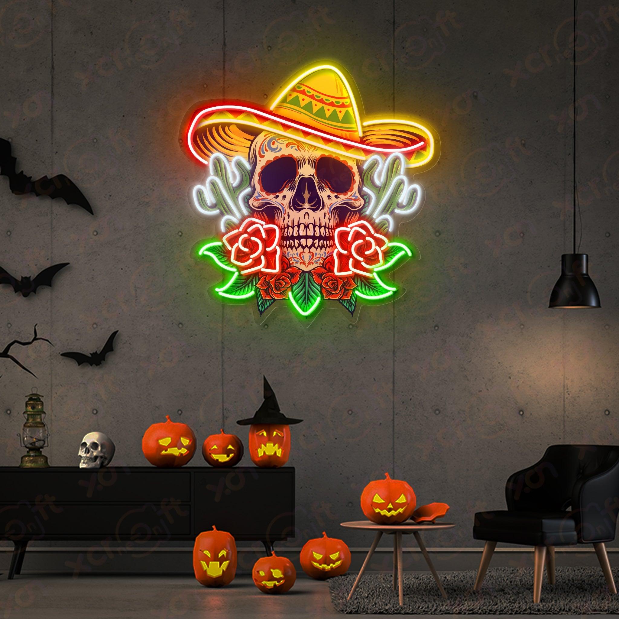 Skull Mexican Hat Neon Signs Decoration