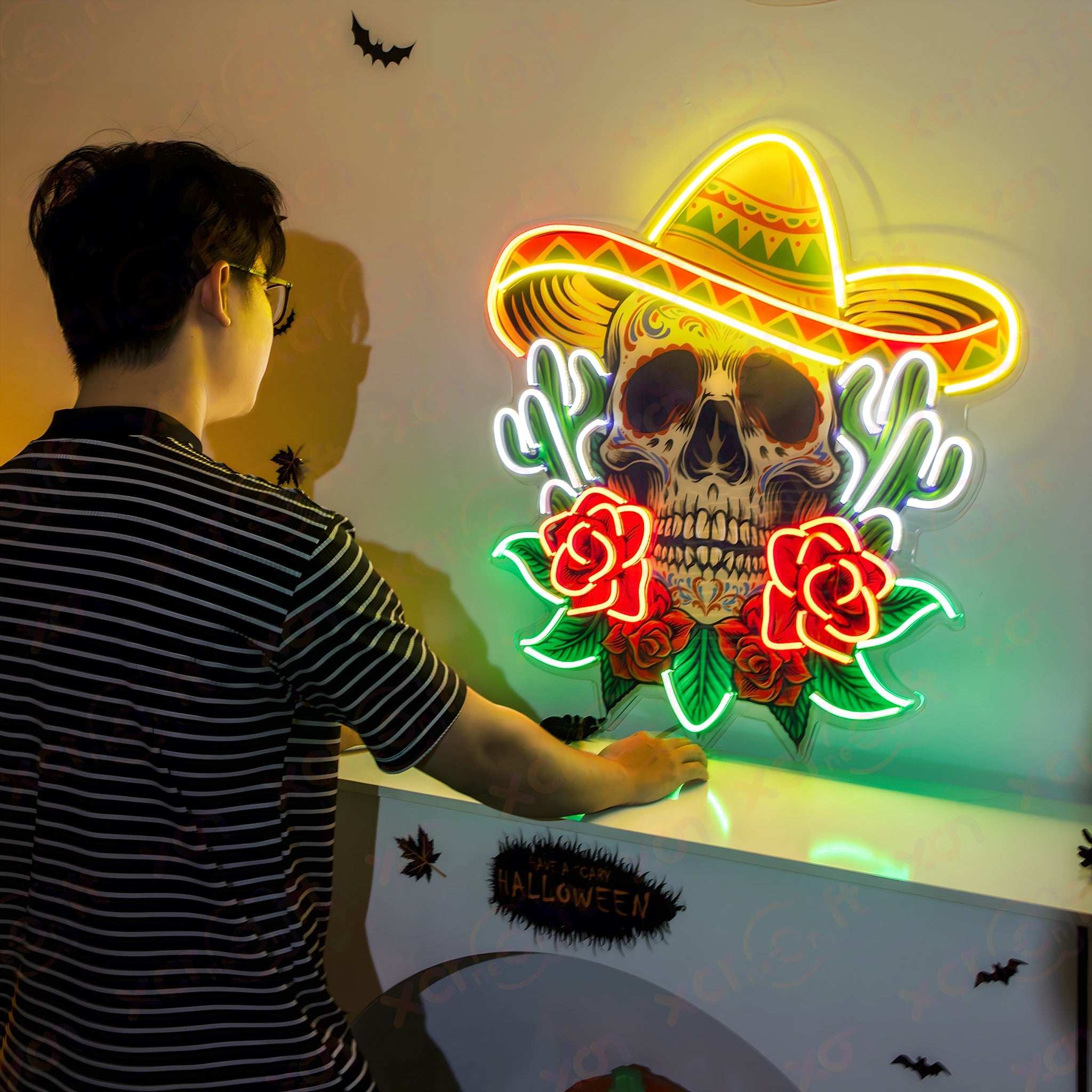 Skull Mexican Hat Neon Signs Decoration