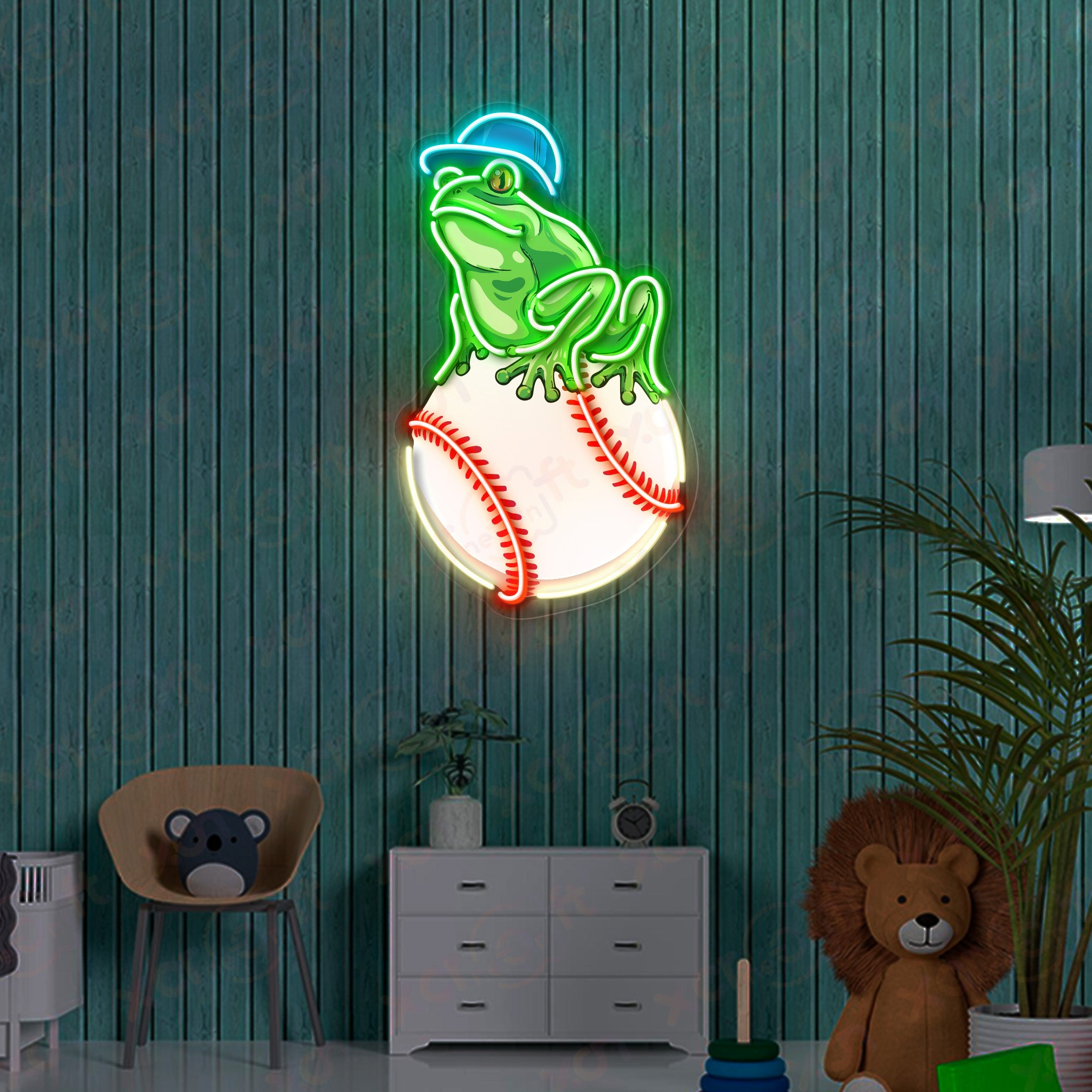 Frog on Baseball UV Printed LED Neon Sign