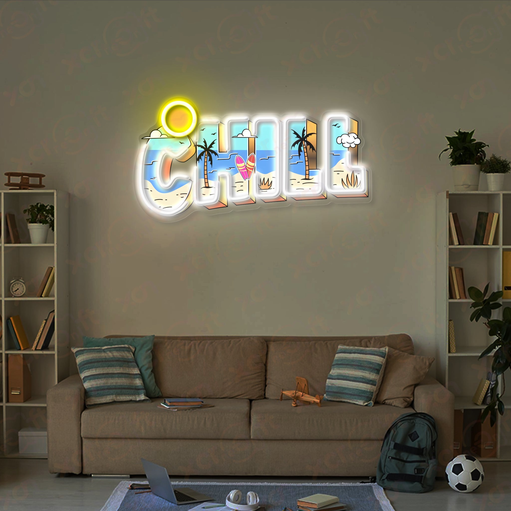 Beach Chill Quote 12V LED Neon Sign For Room Decor - Bright for Large Spaces
