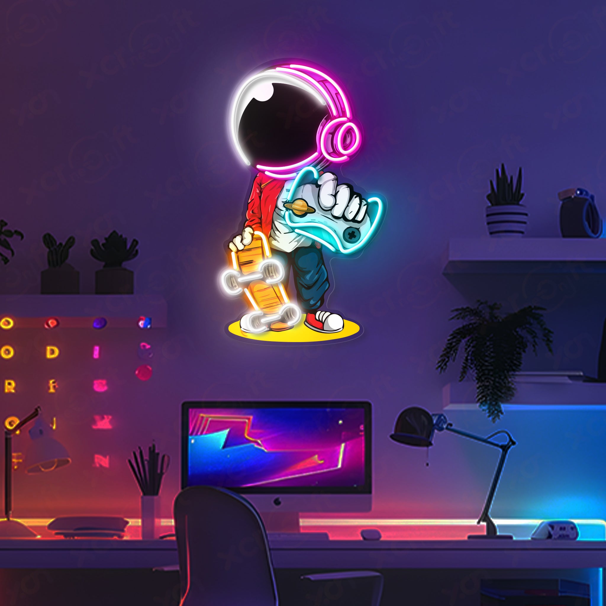 Astronaut Skater Neon Signs Art