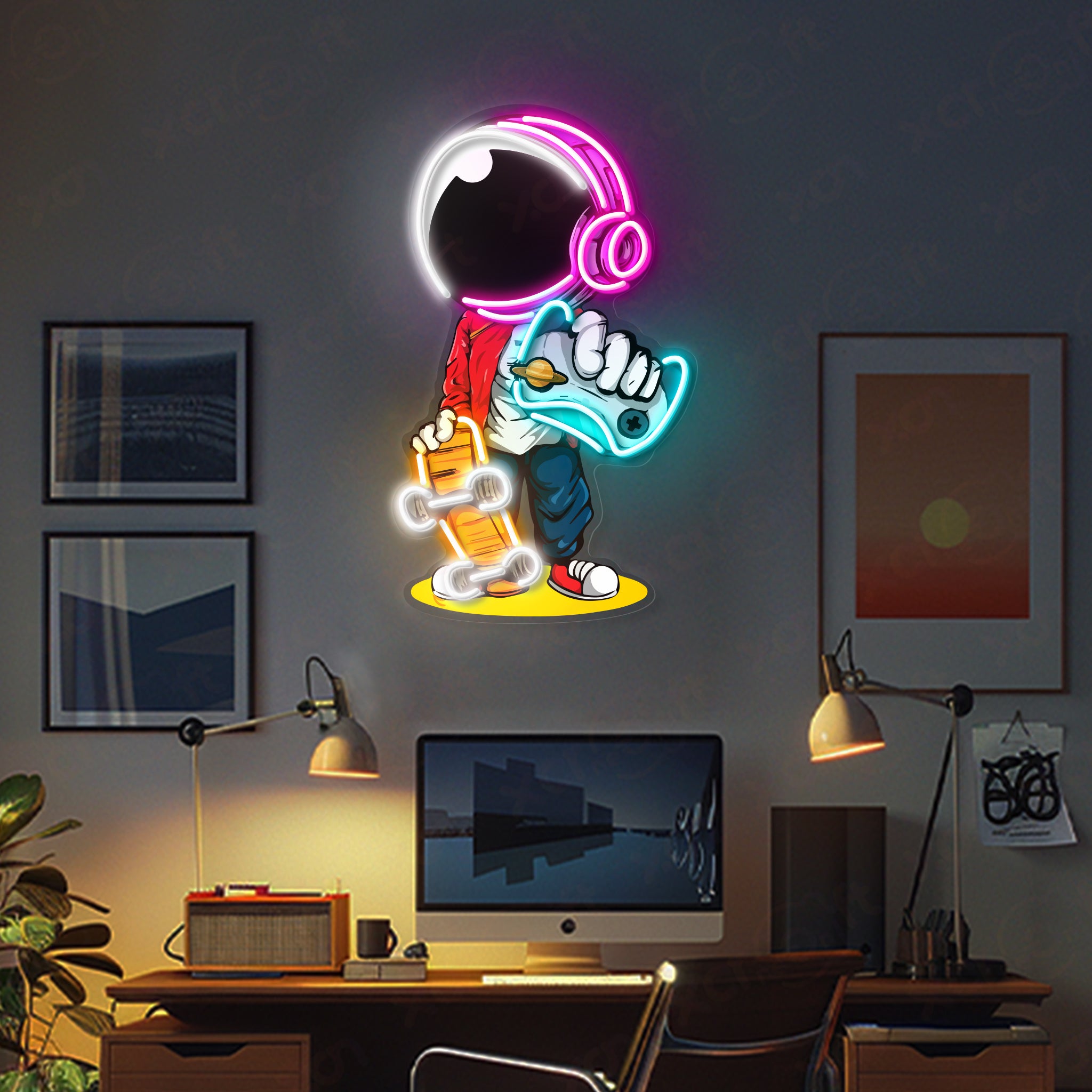 Astronaut Skater Neon Signs Art