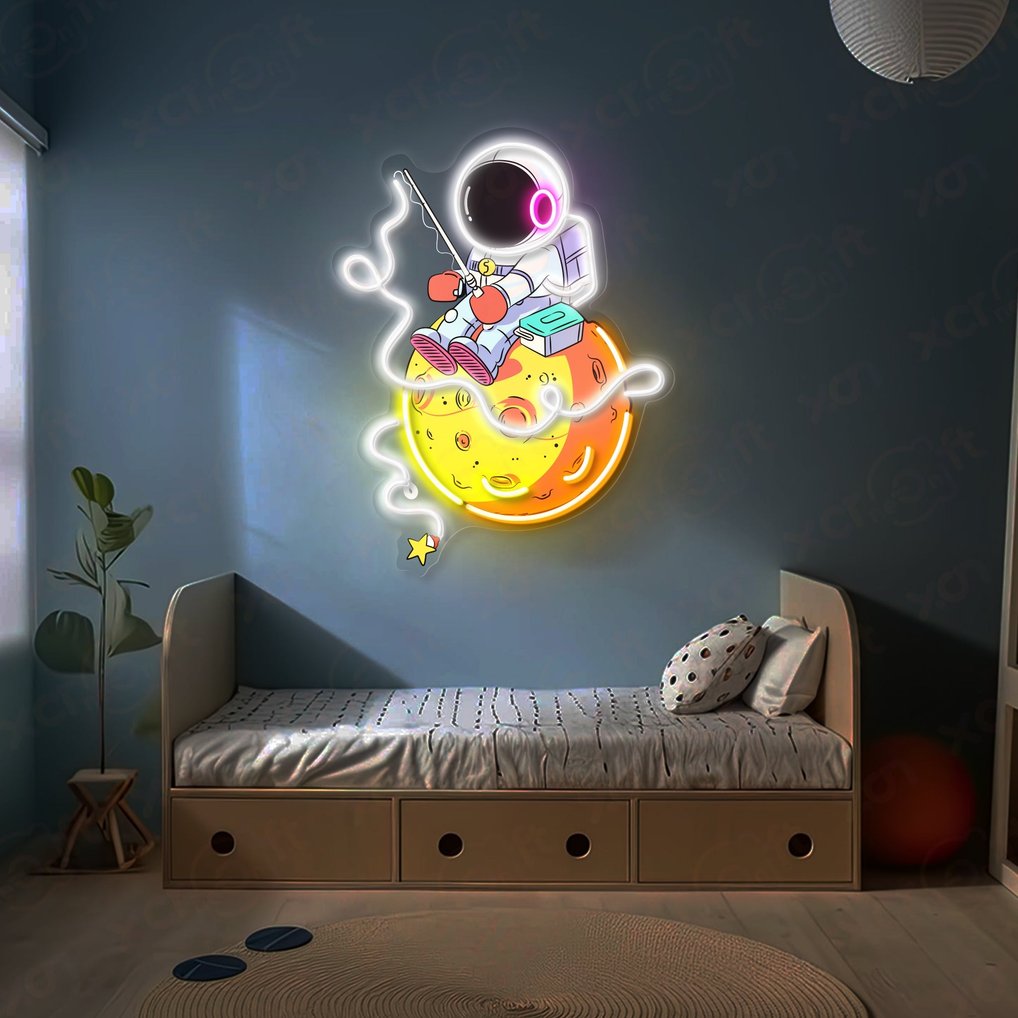 Fishing Astronaut Moonlit 12V LED Neon Sign For Kidroom Decoration - Bright for Large Spaces
