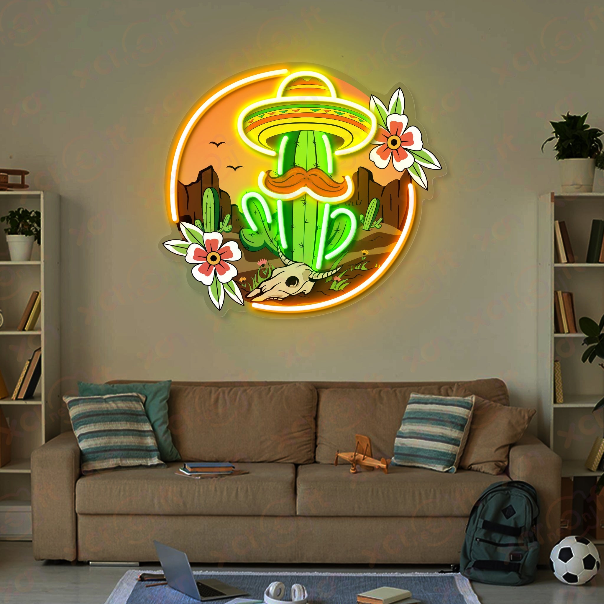 Mexican Cactus 12V LED Neon Sign For Bar Decoration - Bright for Large Spaces