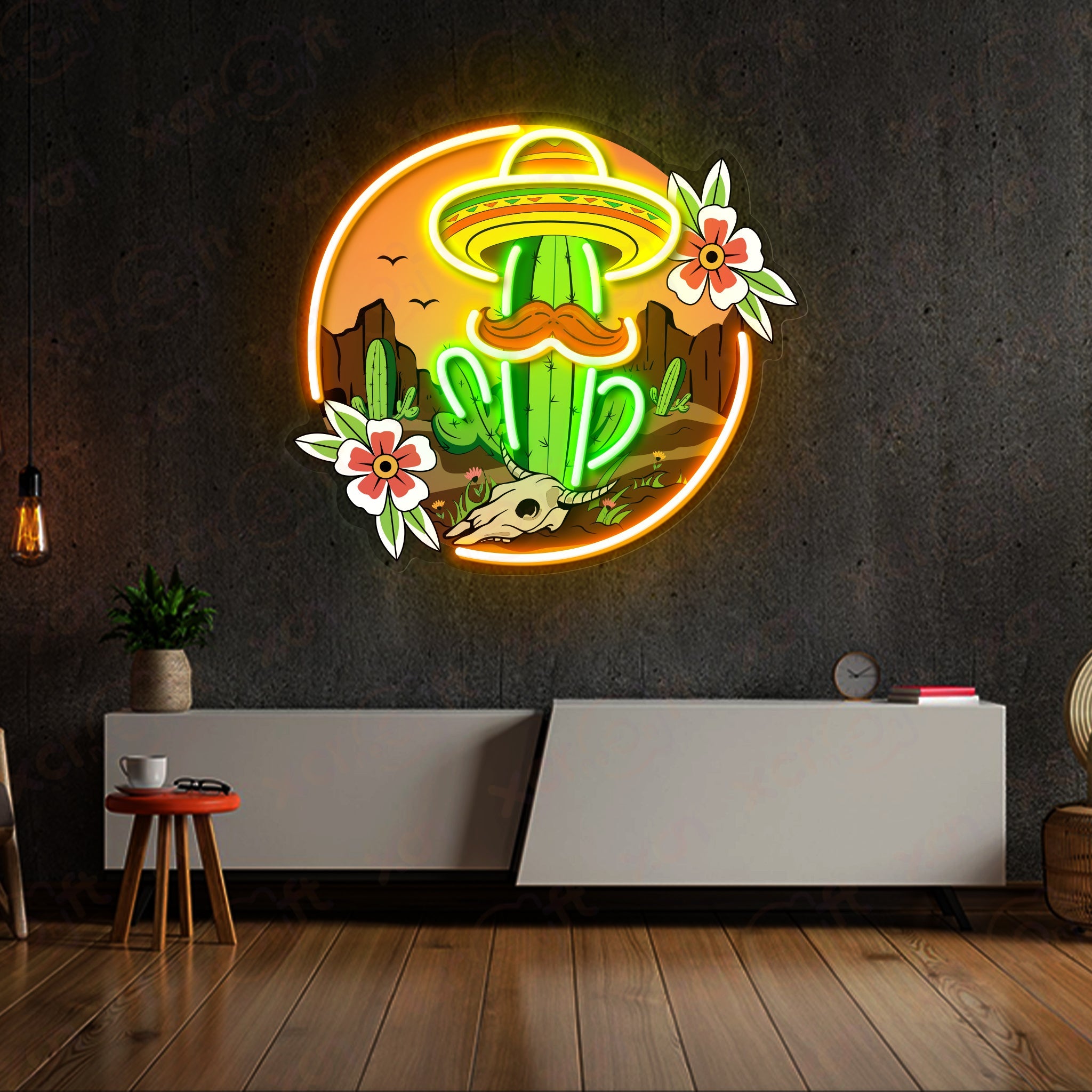 Mexican Cactus 12V LED Neon Sign For Bar Decoration - Bright for Large Spaces