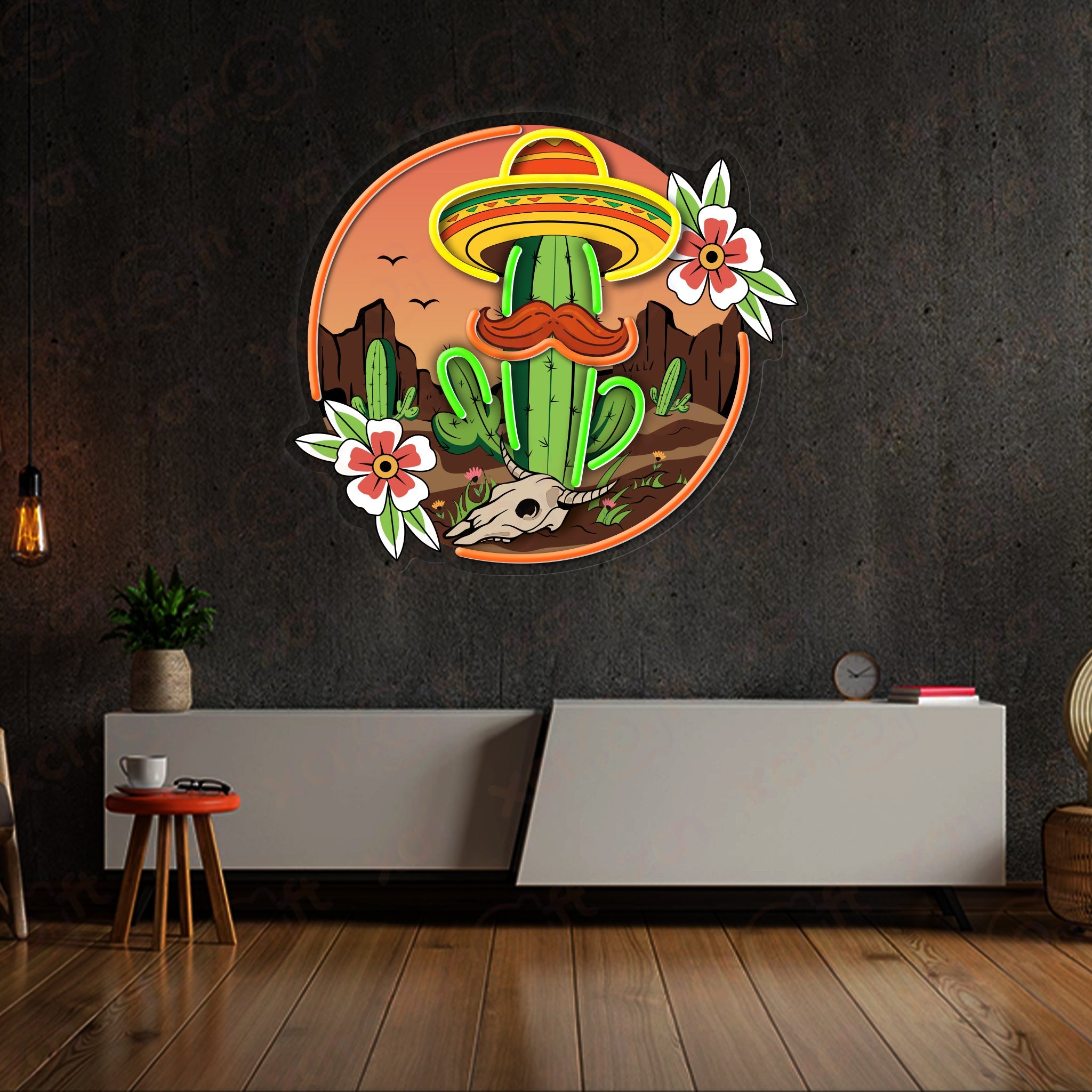 Mexican Cactus 12V LED Neon Sign For Bar Decoration - Bright for Large Spaces