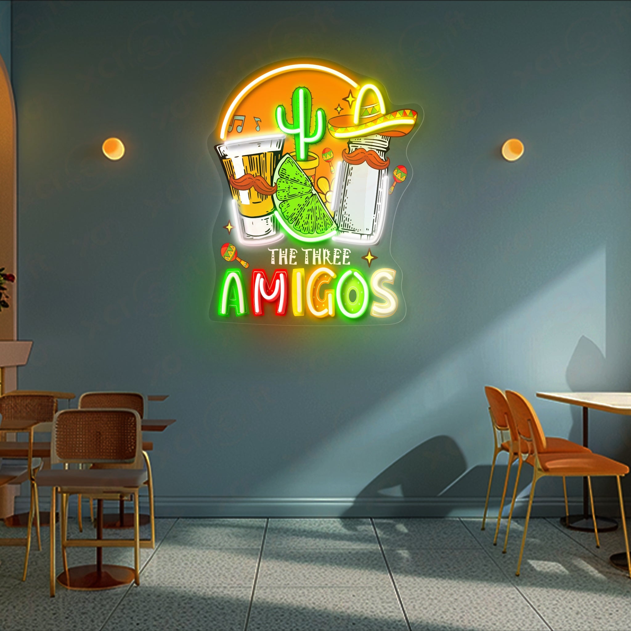 Tequila and Three Amigos 12V LED Neon Light For Bar Decor - Bright for Large Spaces 
