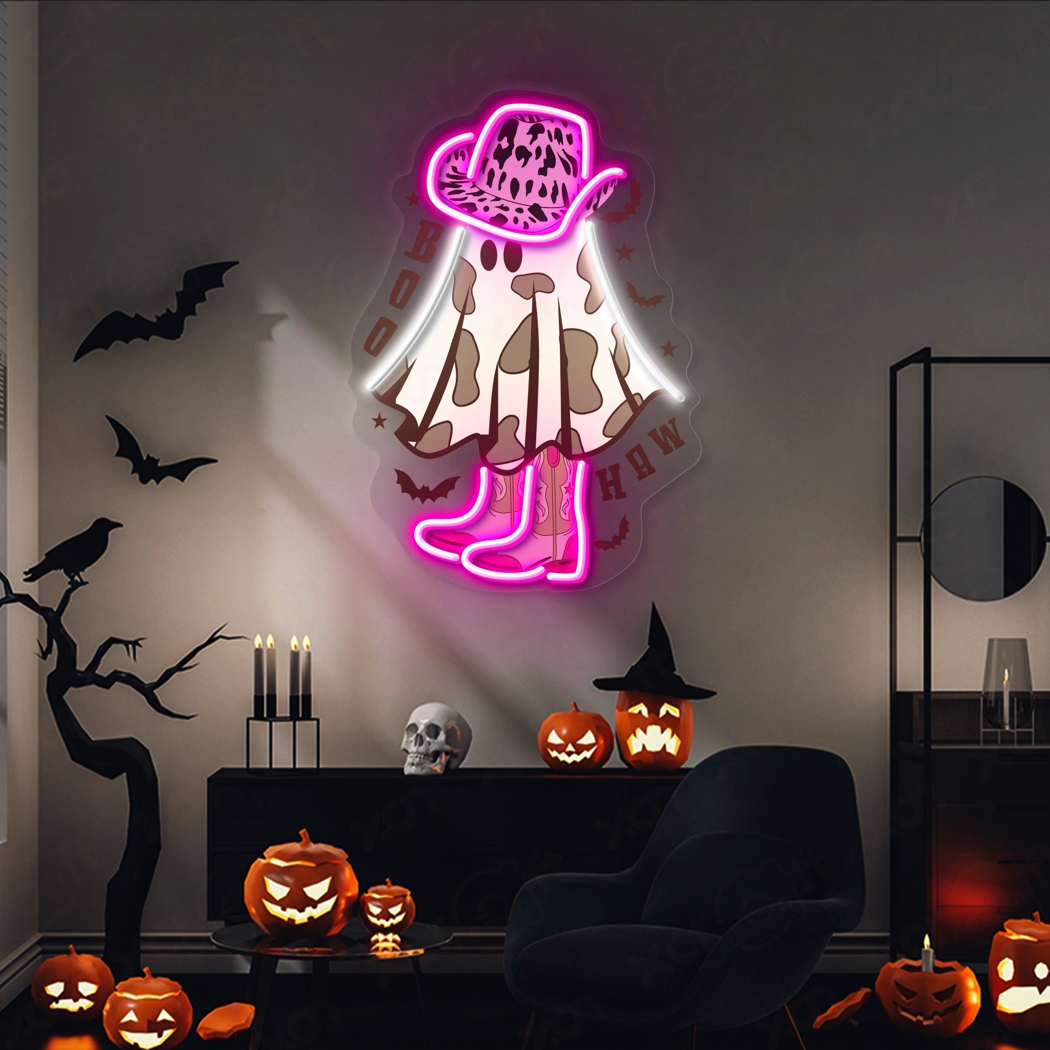 Preppy Boo Halloween 12V LED Neon Sign For Room Decor - Bright for Large Spaces
