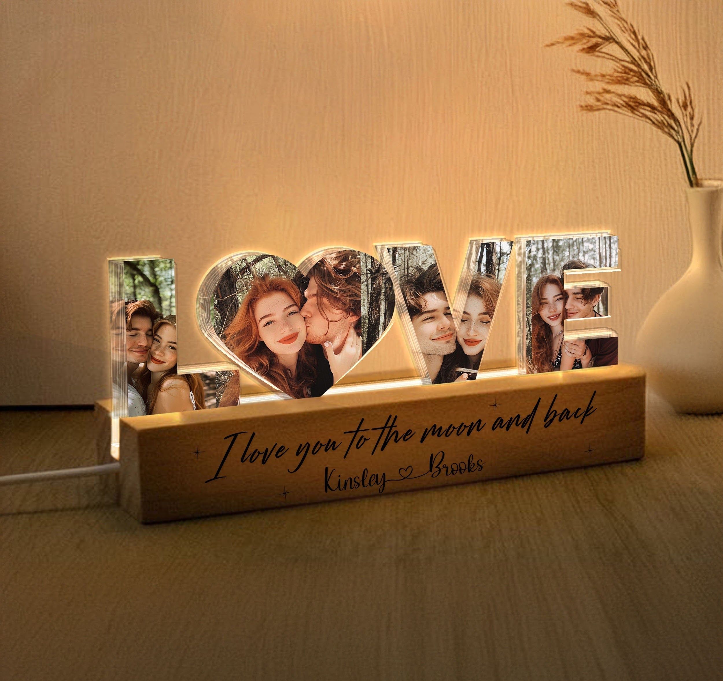 Personalized Couple Photo Collage Night Light - L.O.V.E Shape