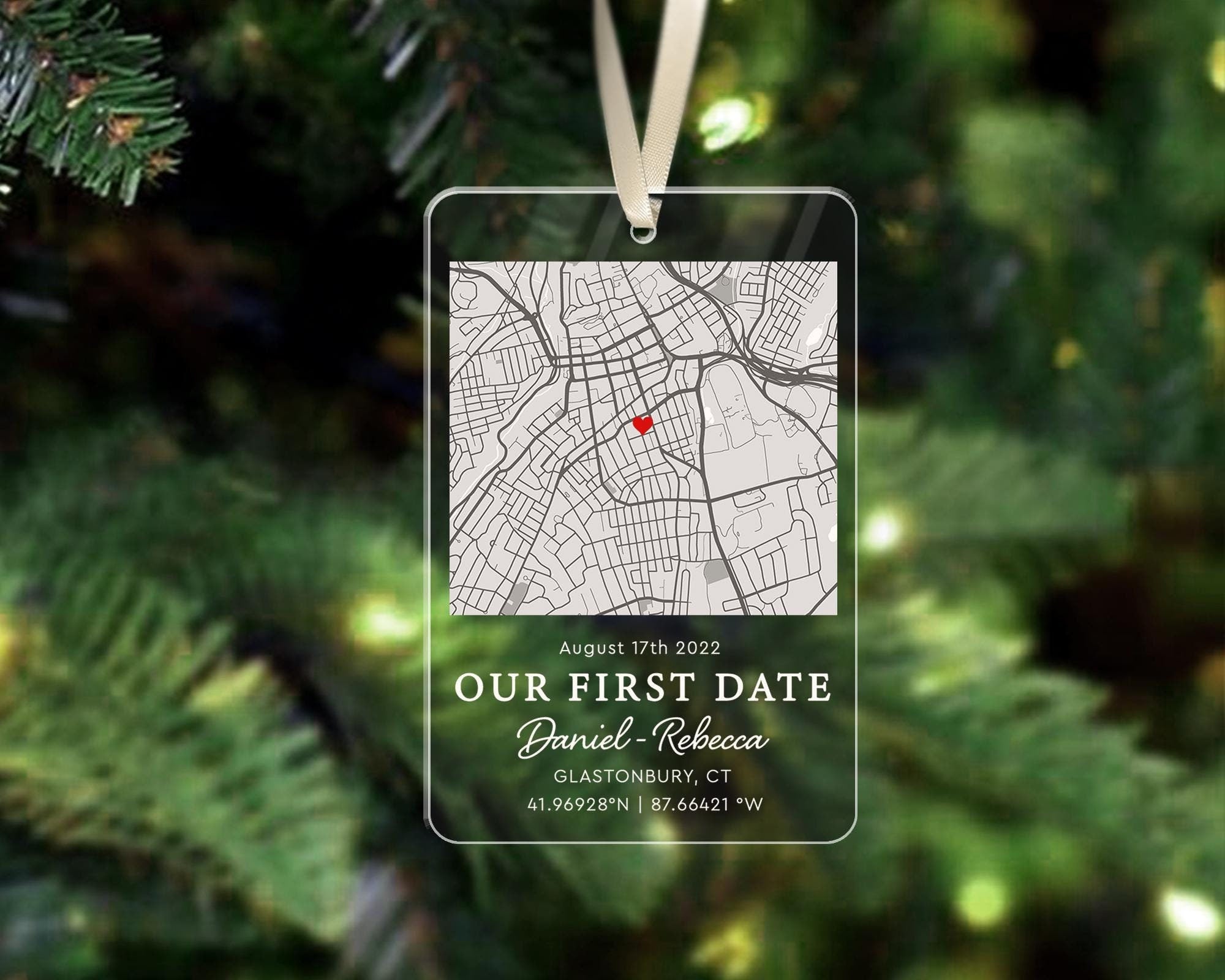 Personalized Map Our First Date Keychain