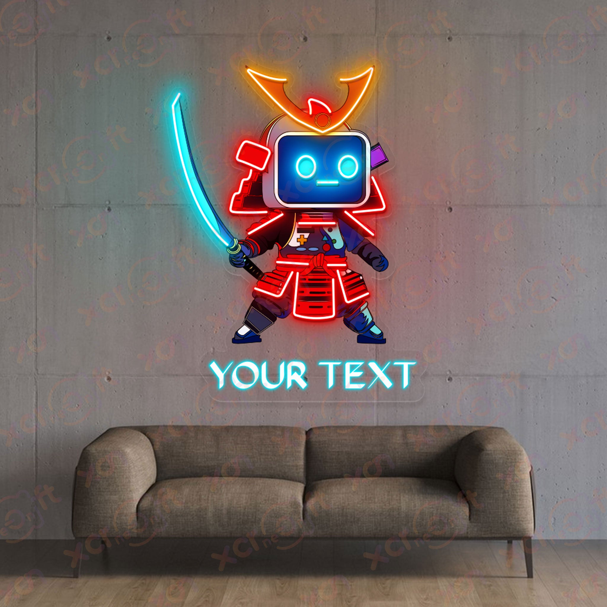 Samurai Robot Neon Wall Art