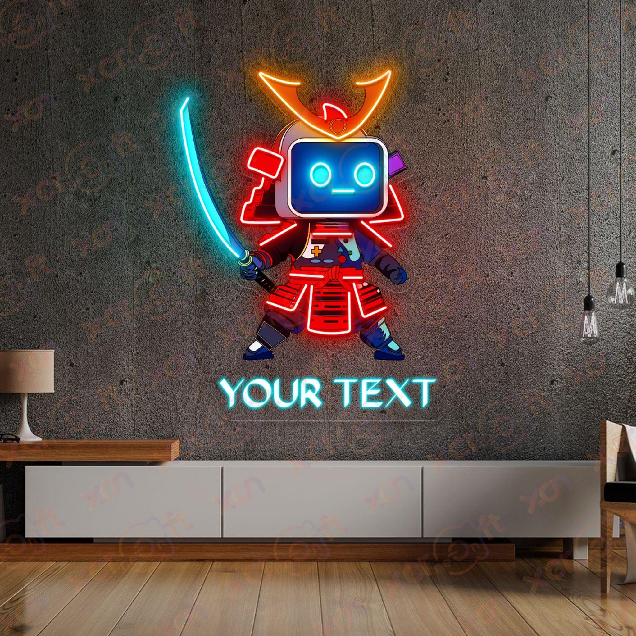 Samurai Robot Neon Wall Art