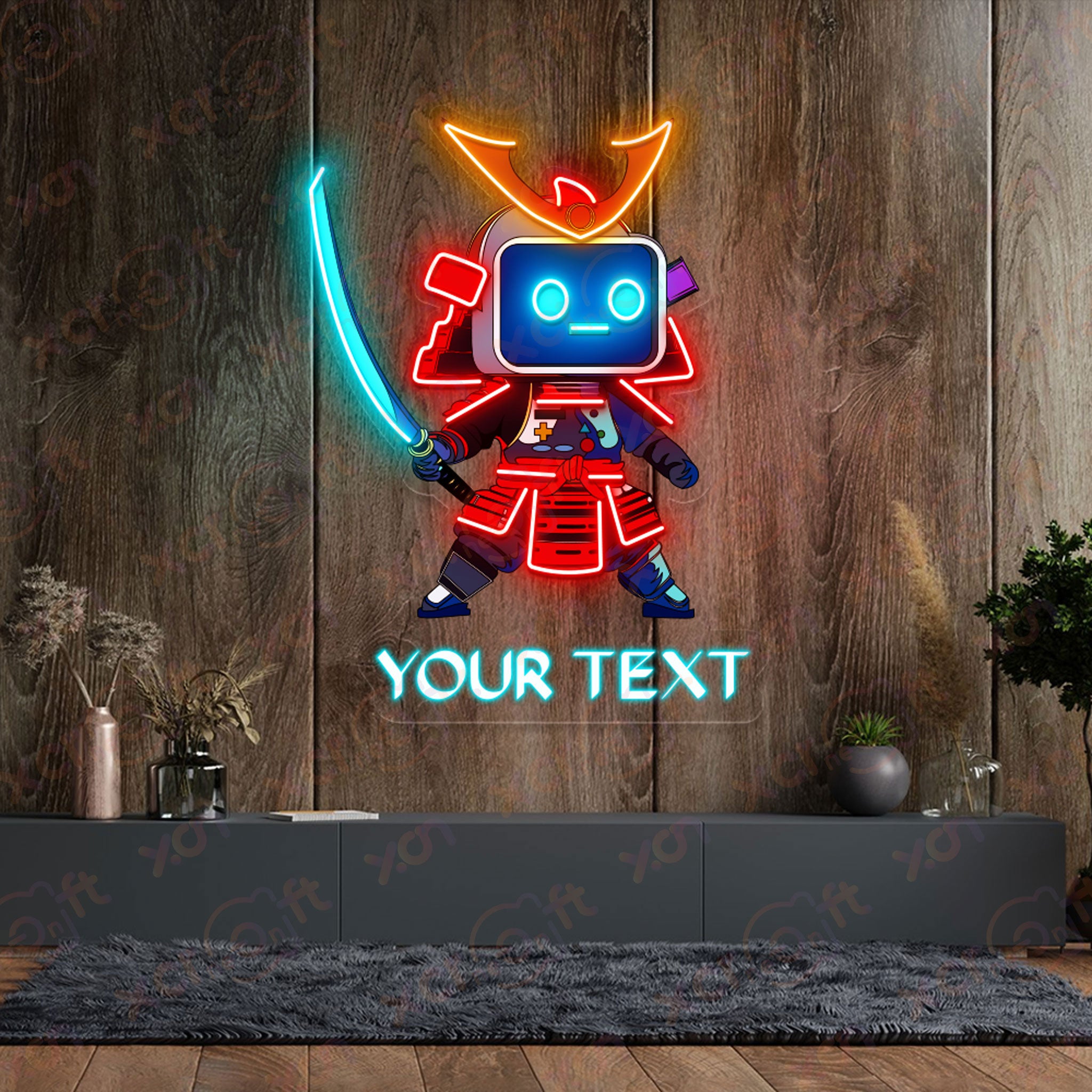 Samurai Robot Neon Wall Art