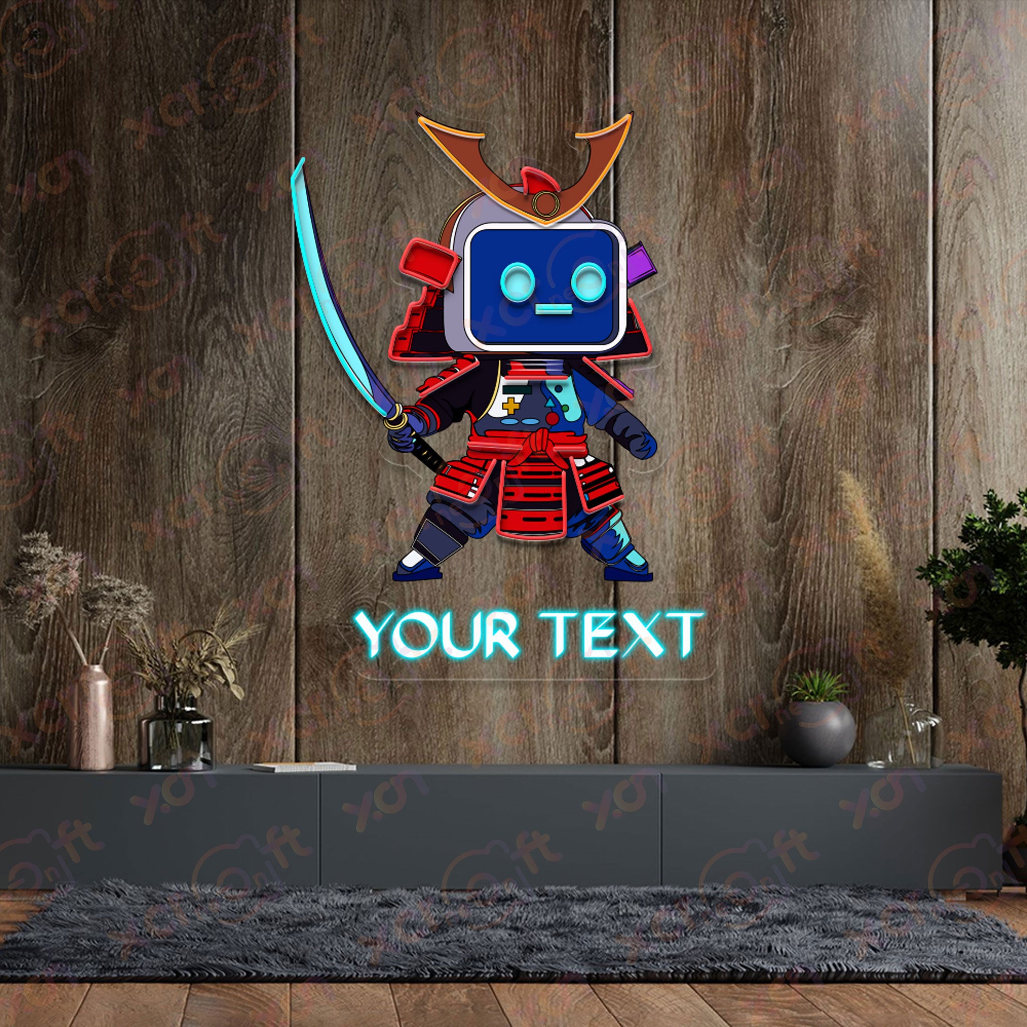 Samurai Robot Neon Wall Art