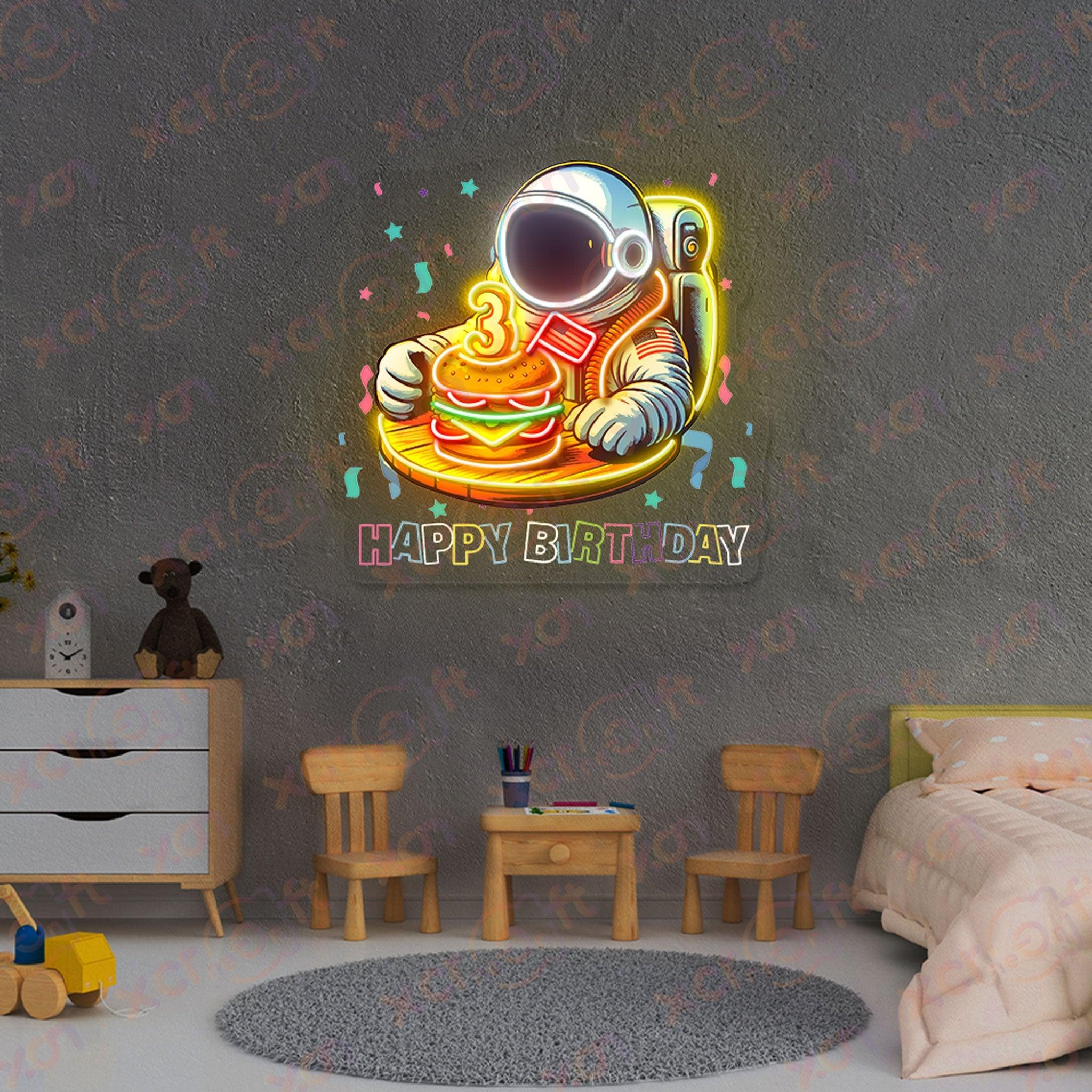 Cheese Hamburger Vs Astronaut Toodler UV Neon Sign