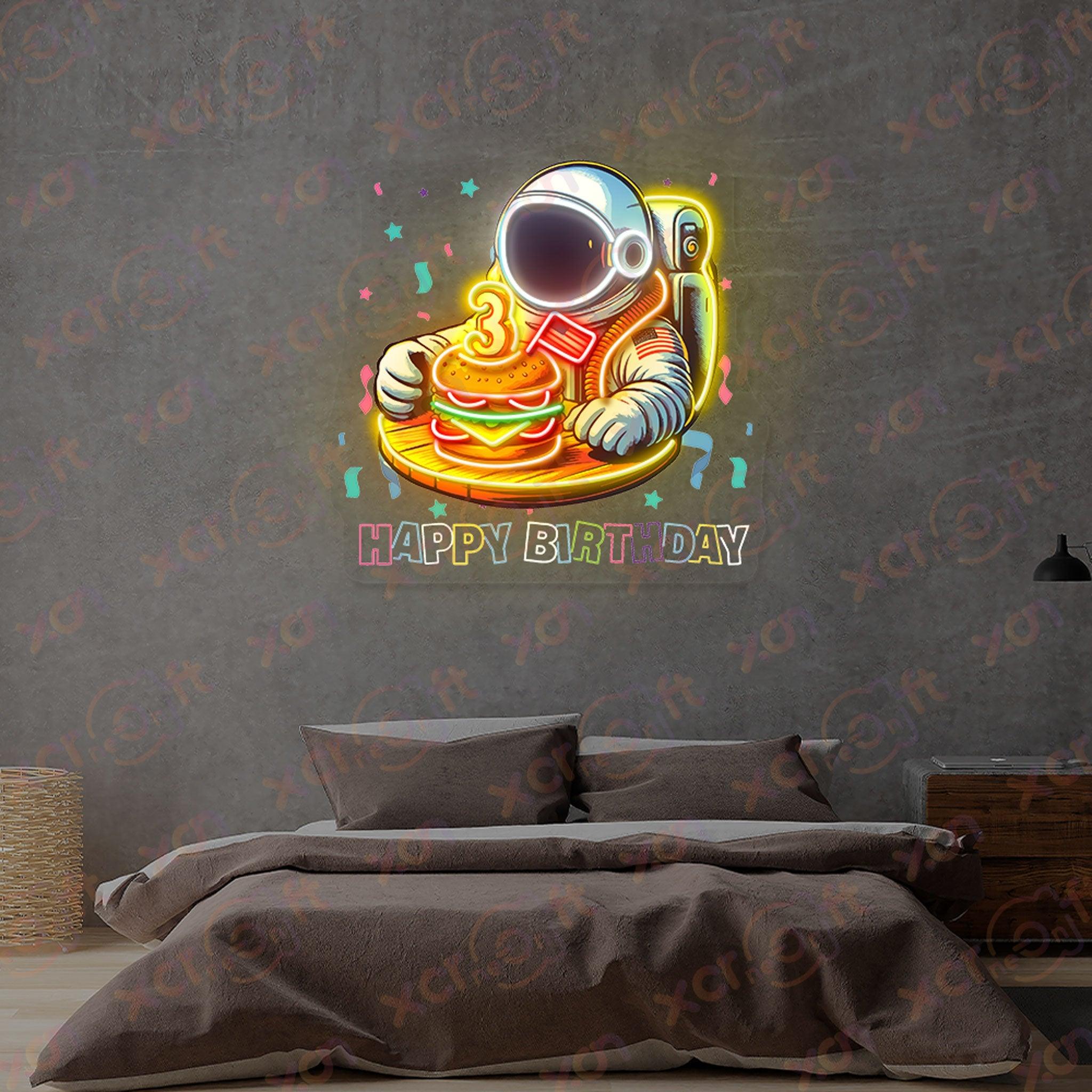 Cheese Hamburger Vs Astronaut Toodler UV Neon Sign