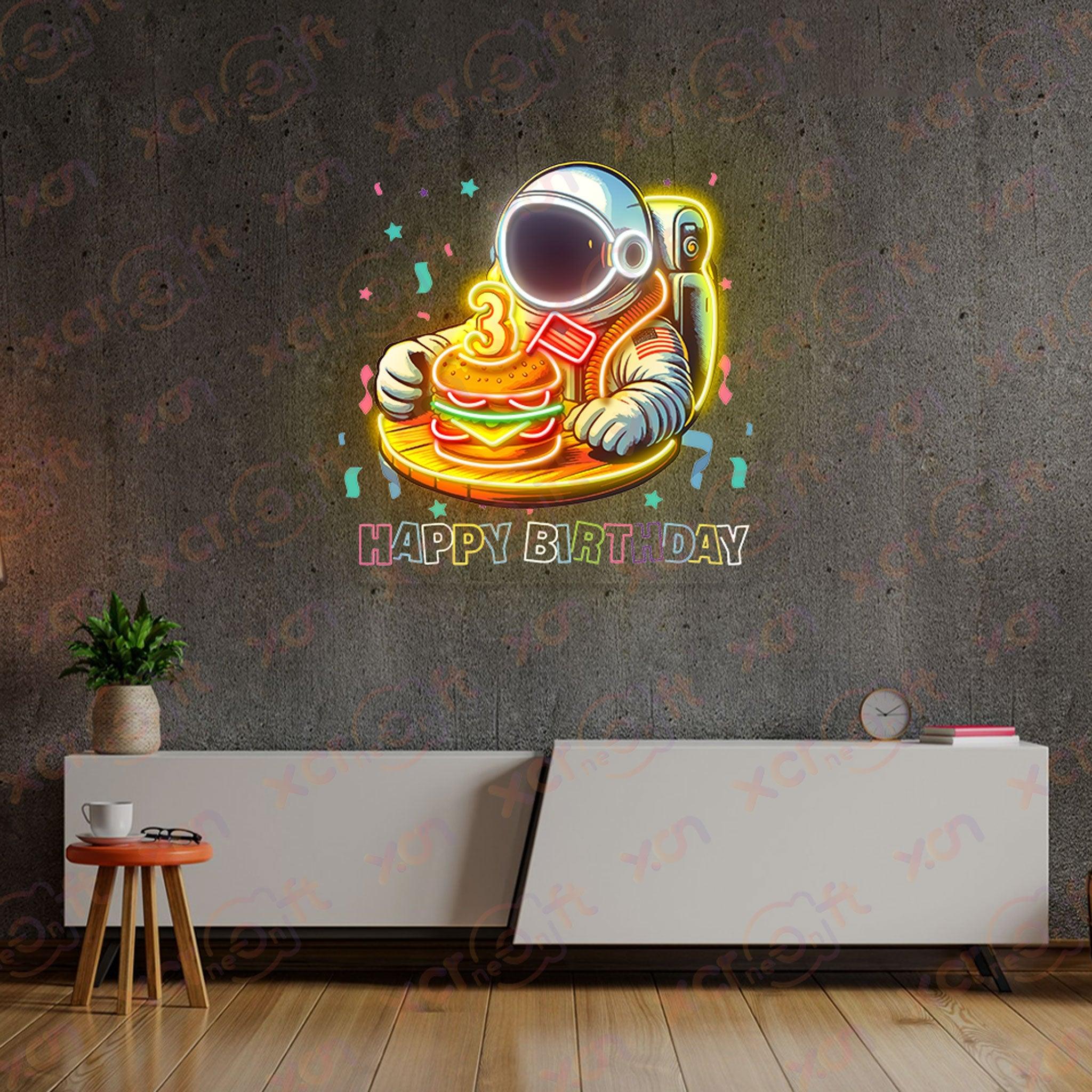 Cheese Hamburger Vs Astronaut Toodler UV Neon Sign