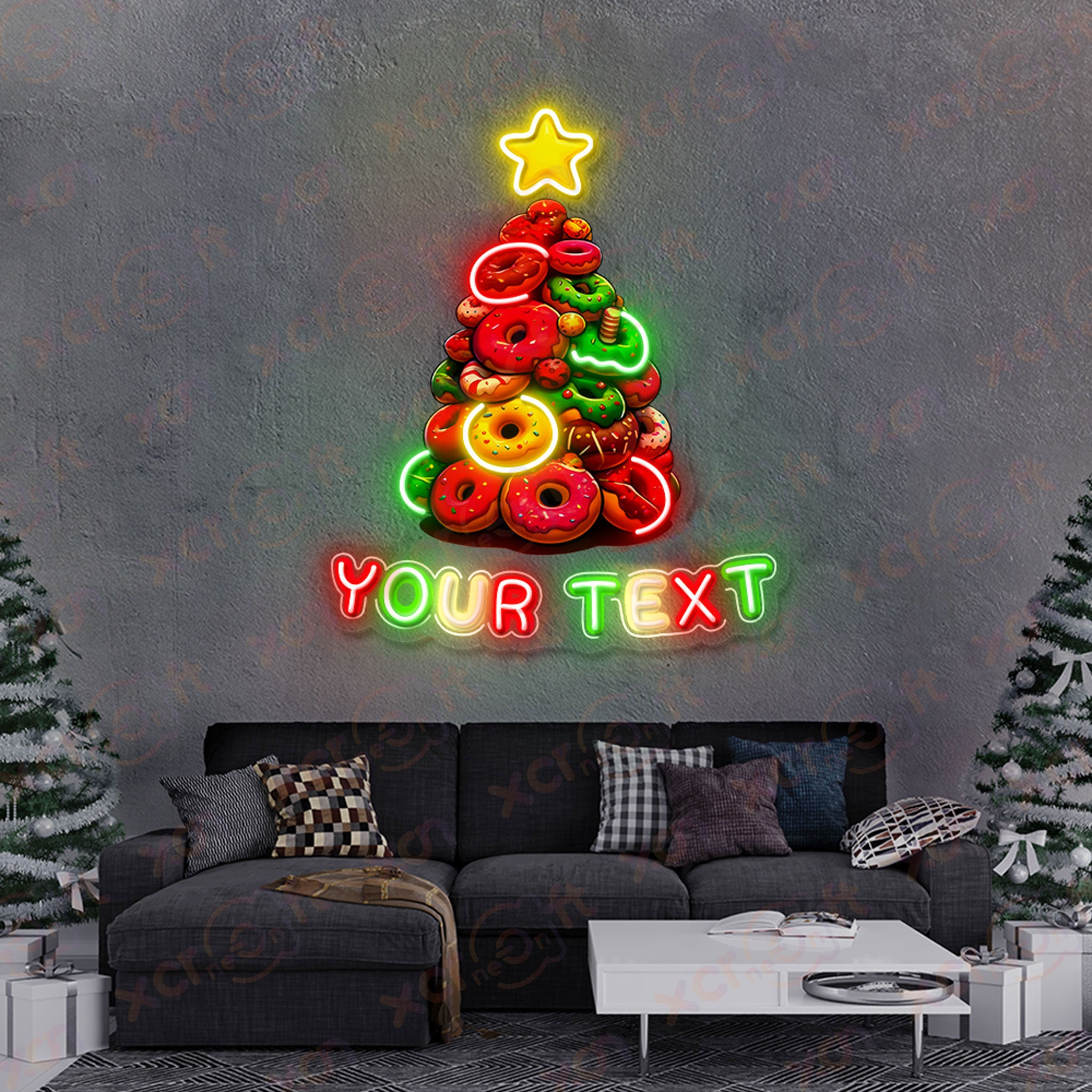 Donut Christmas Tree Printed LED Neon Sign