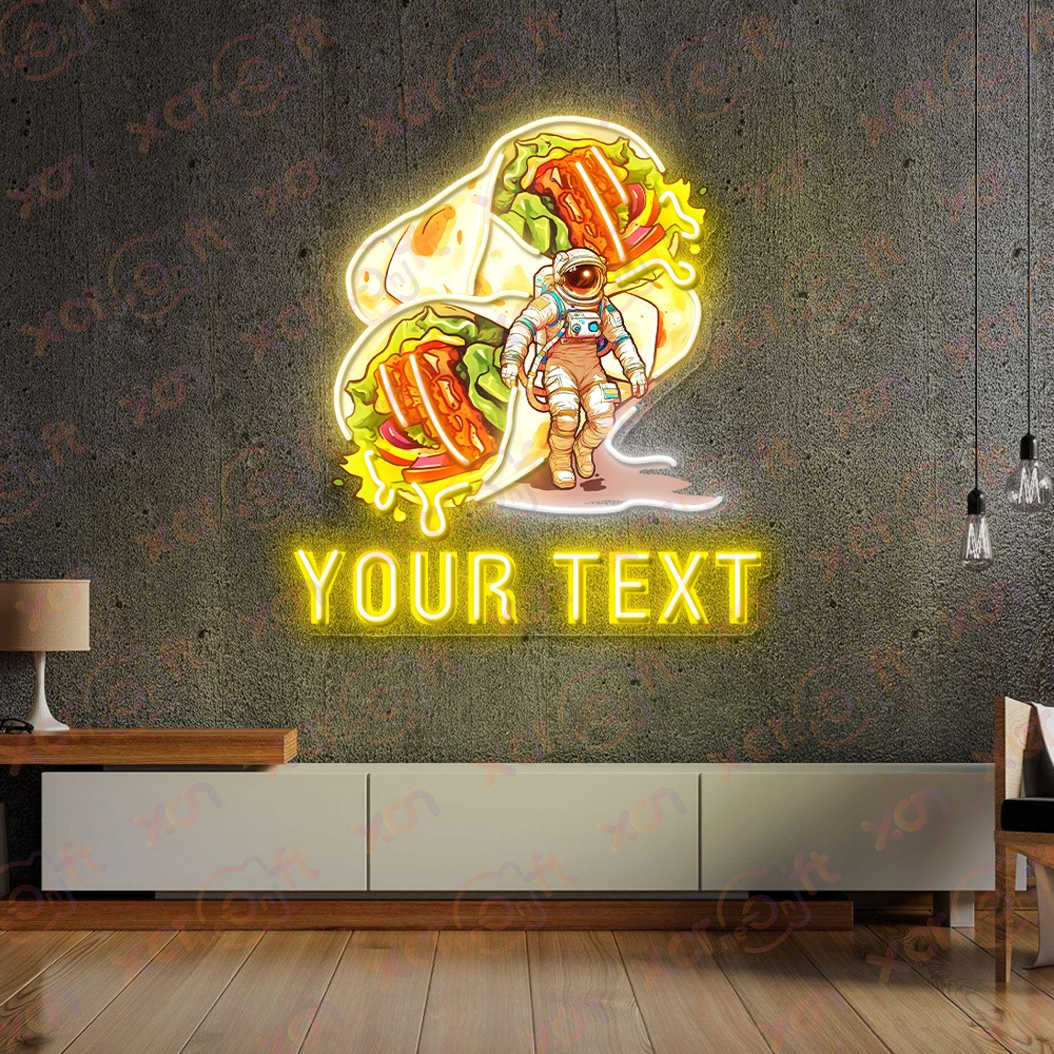 Tortilla Roll vs Astronaut Neon Wall Art