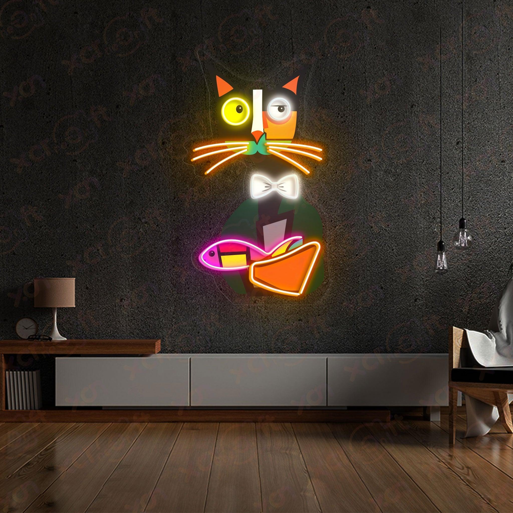 Abstract Cat Neon Wall Art