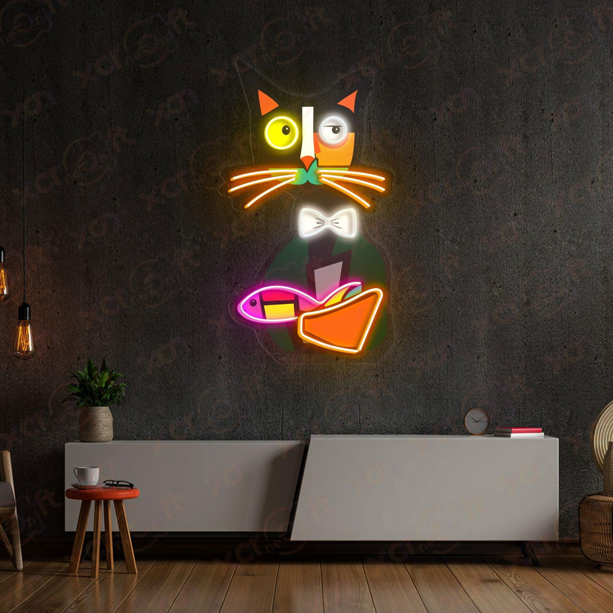 Abstract Cat Neon Wall Art