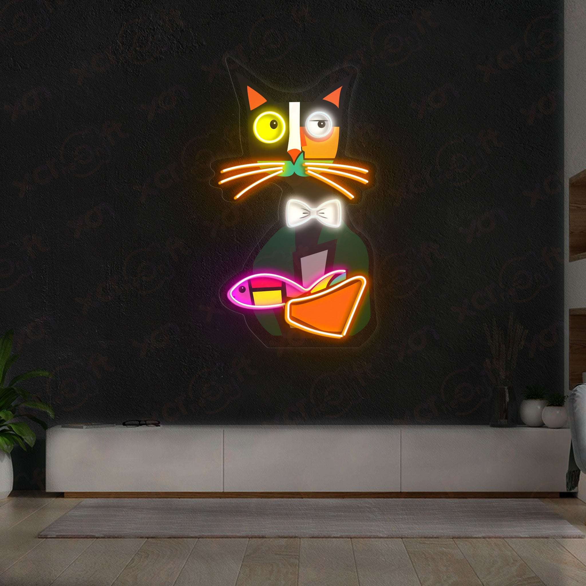 Abstract Cat Neon Wall Art