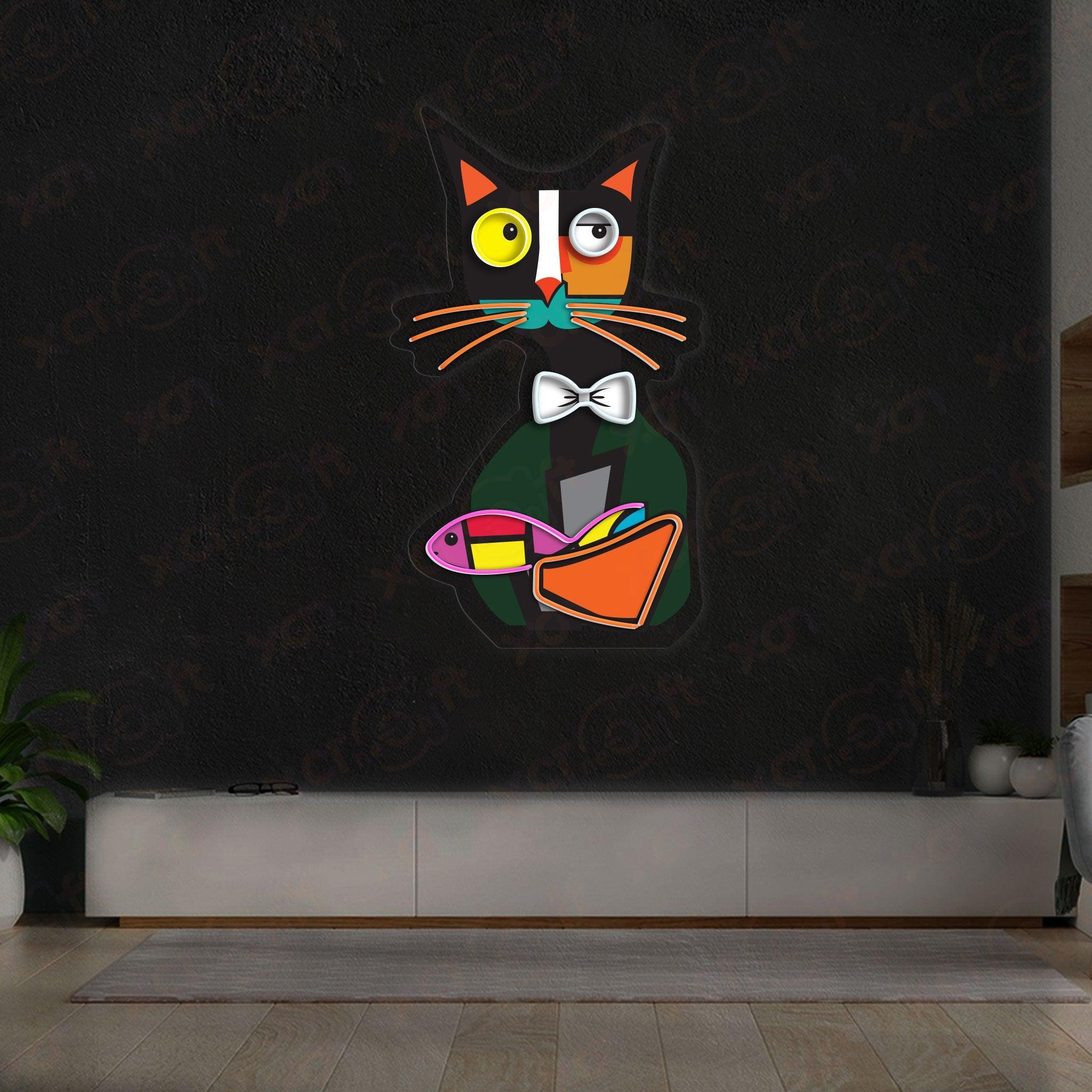 Abstract Cat Neon Wall Art