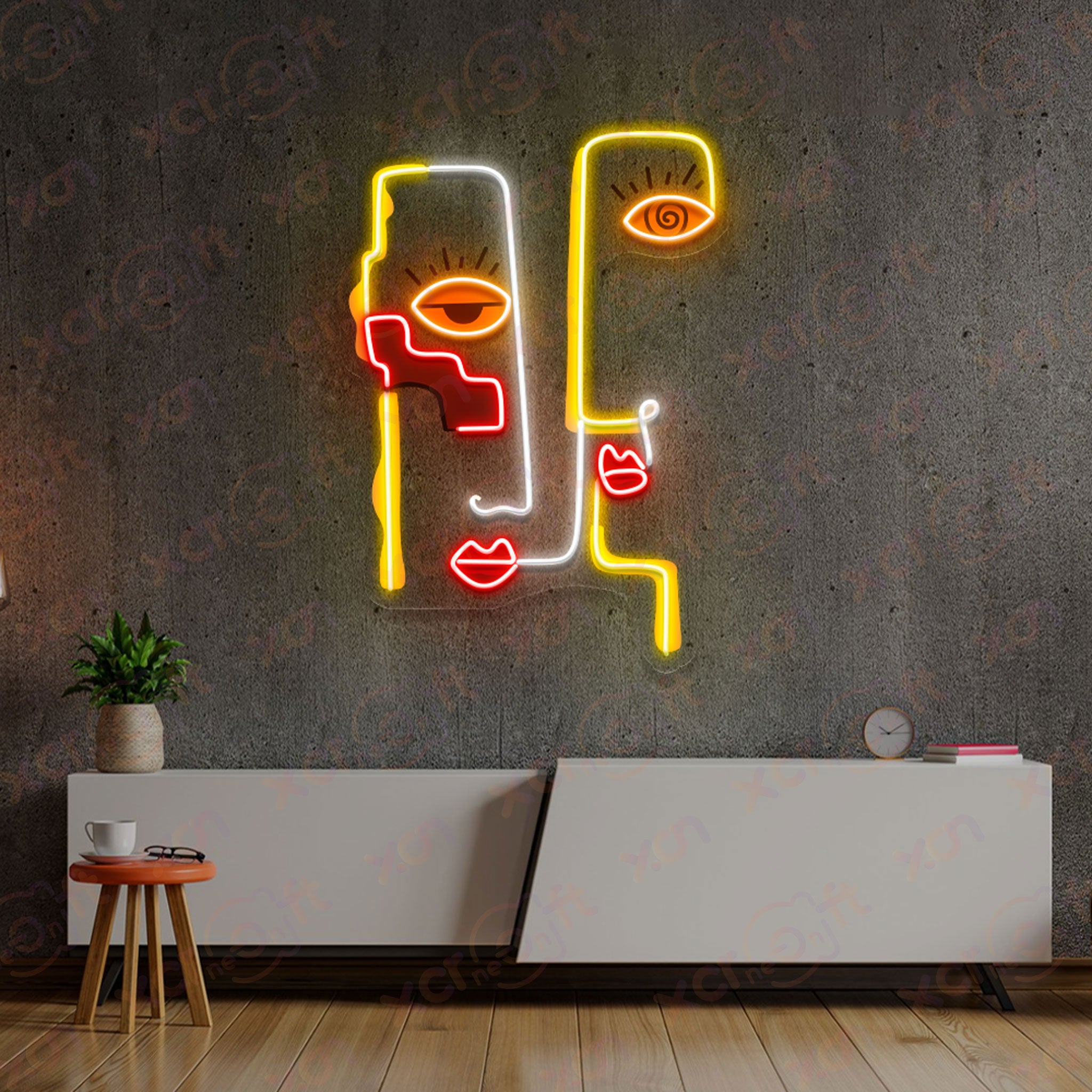 Abstract Man Face Decoration UV Printed Neon Signs