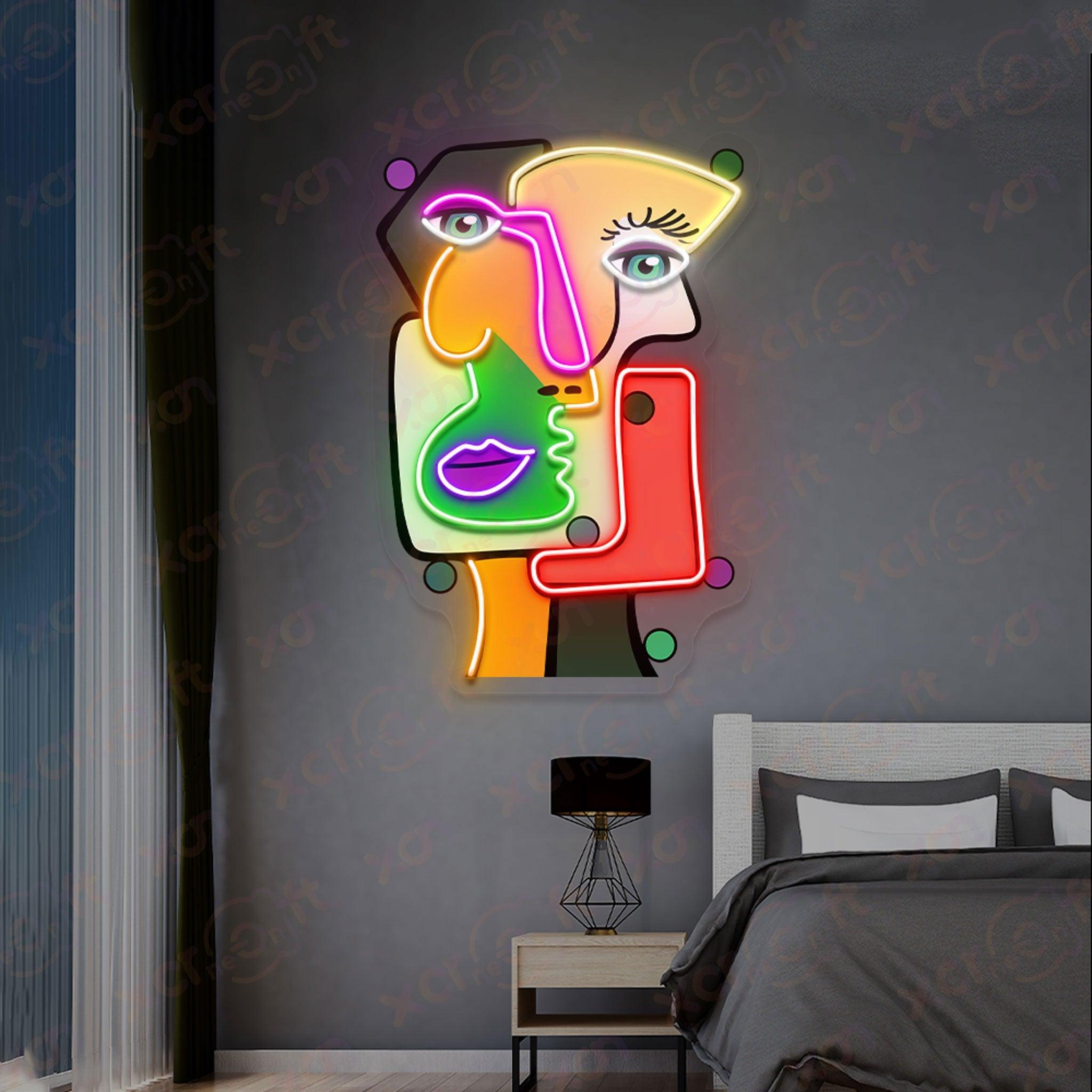 Abstract Many Faces Neon Signs Art