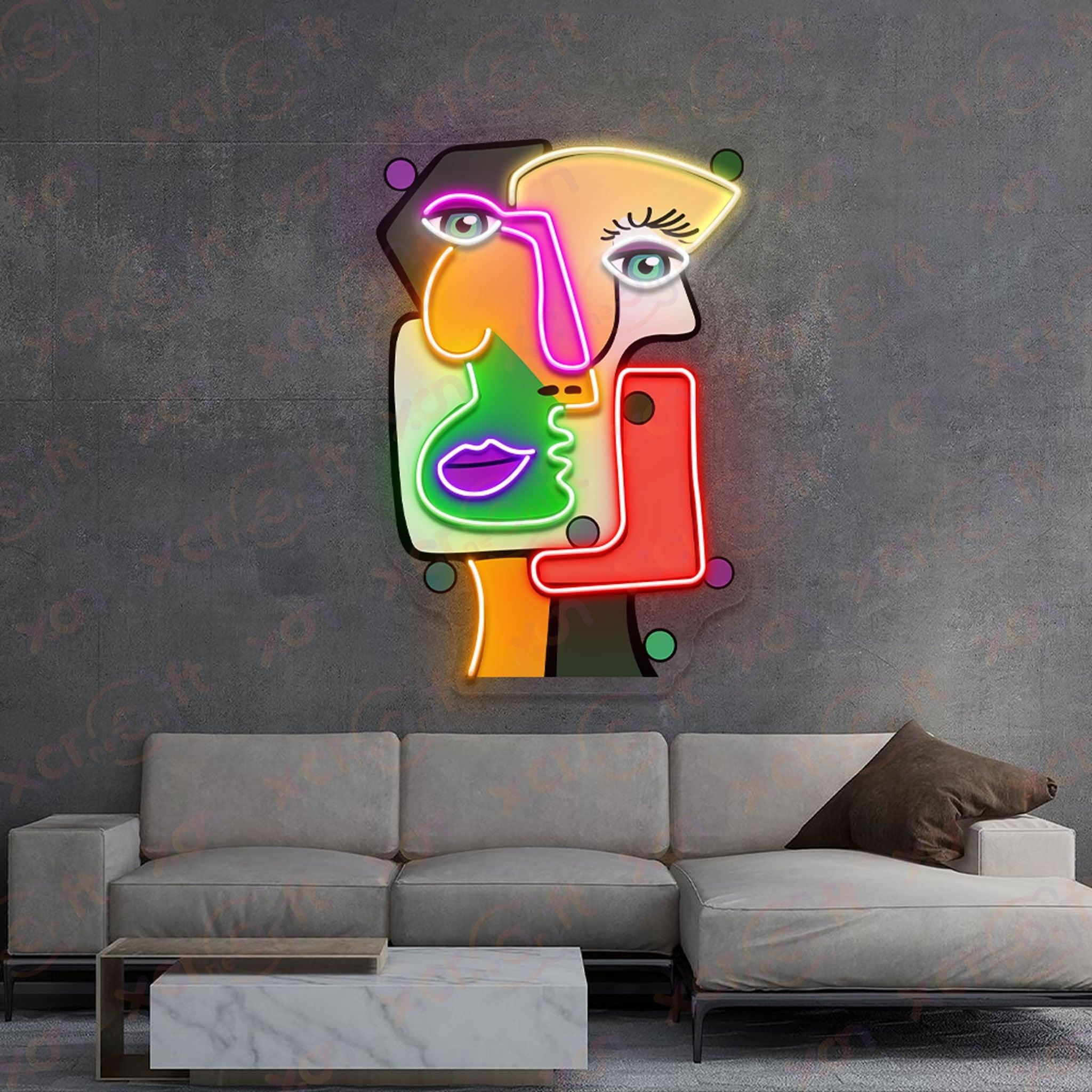 Abstract Many Faces Neon Signs Art